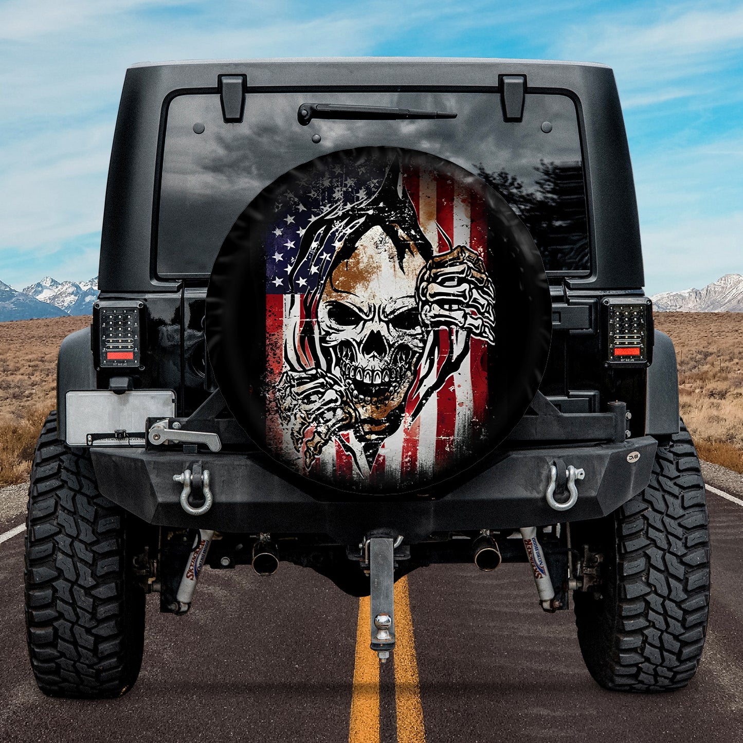 Flag Skull Spare Tire Cover