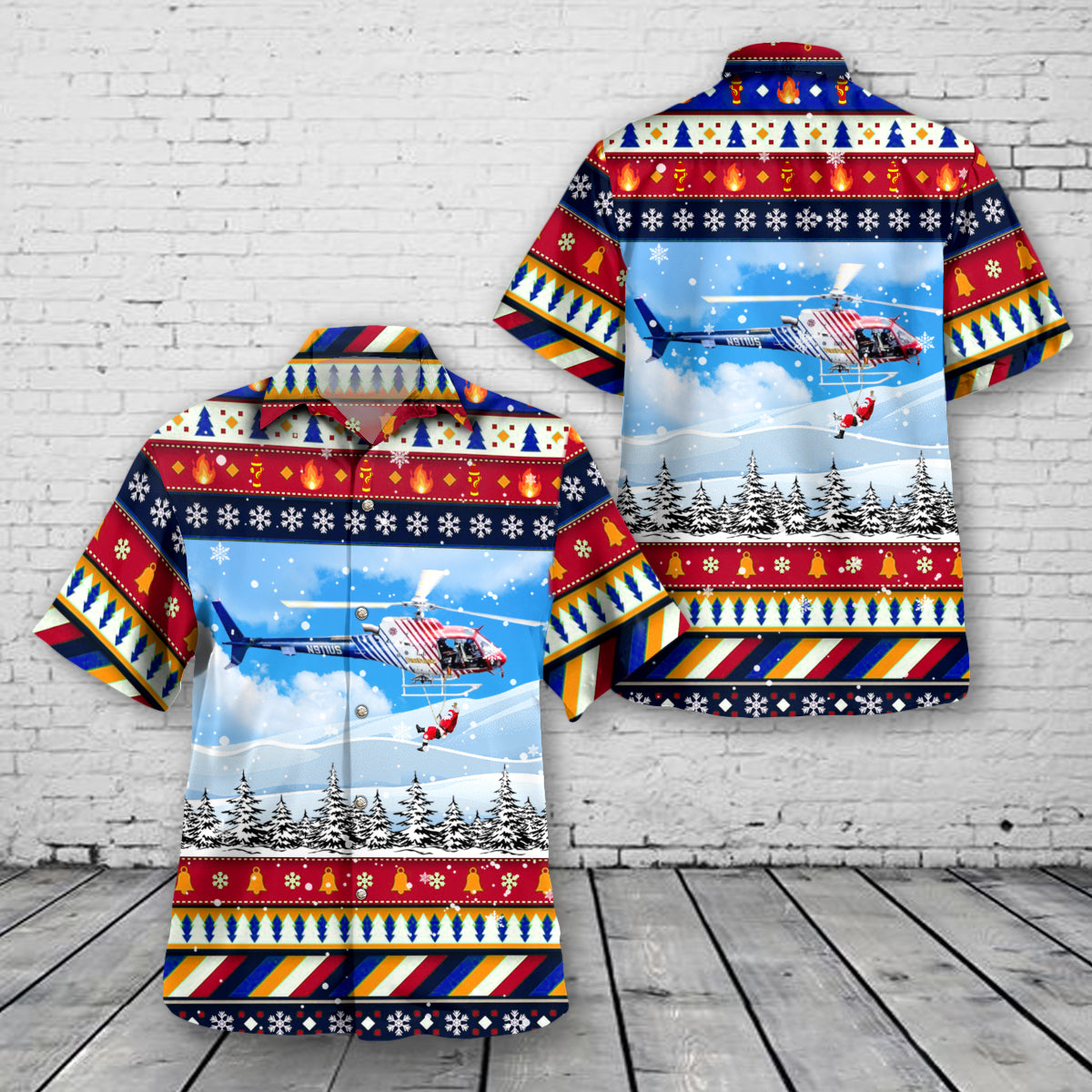 Flagler County, Florida, Flagler County Fire Rescue (FCFR) Helicopter - 'Fireflight' Christmas Hawaiian Shirt