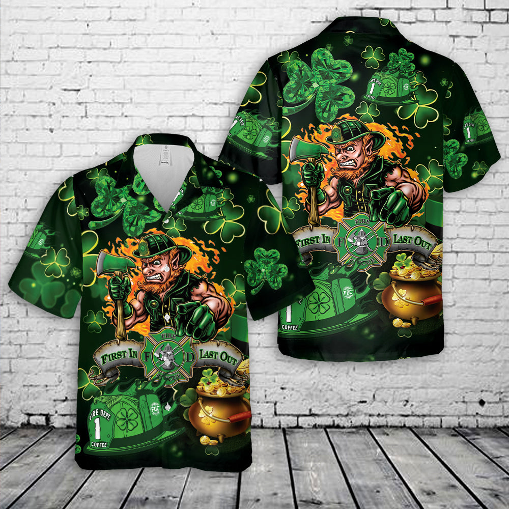 Flaming Irish Firefighter Helmet St Patrick's Day Hawaiian Shirt