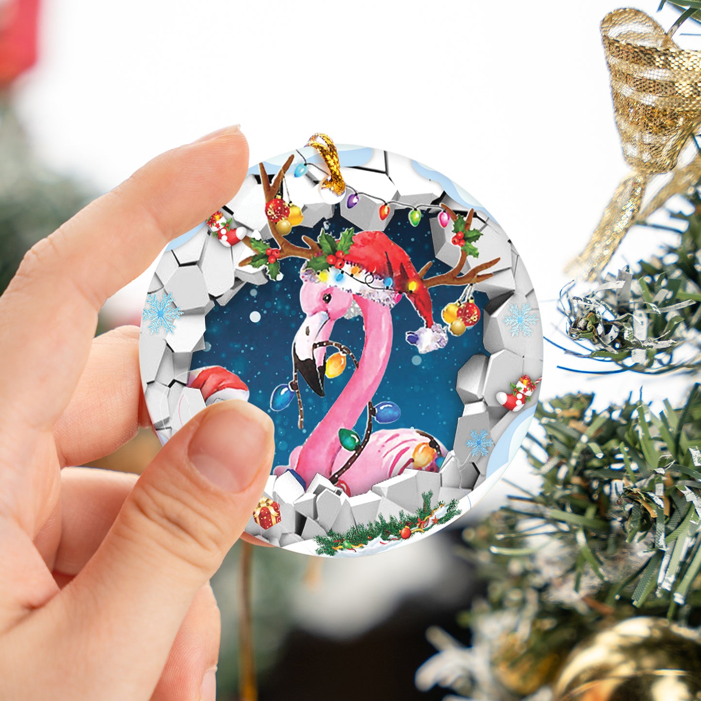 Flamingo Break Through Ceramic Ornament