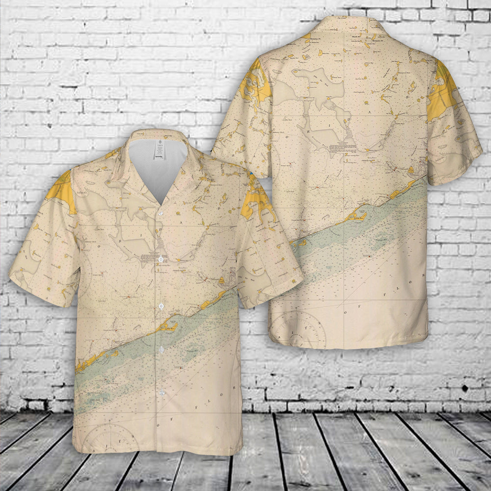 Florida Keys Map 1940 Nautical Chart Hawaiian Shirt