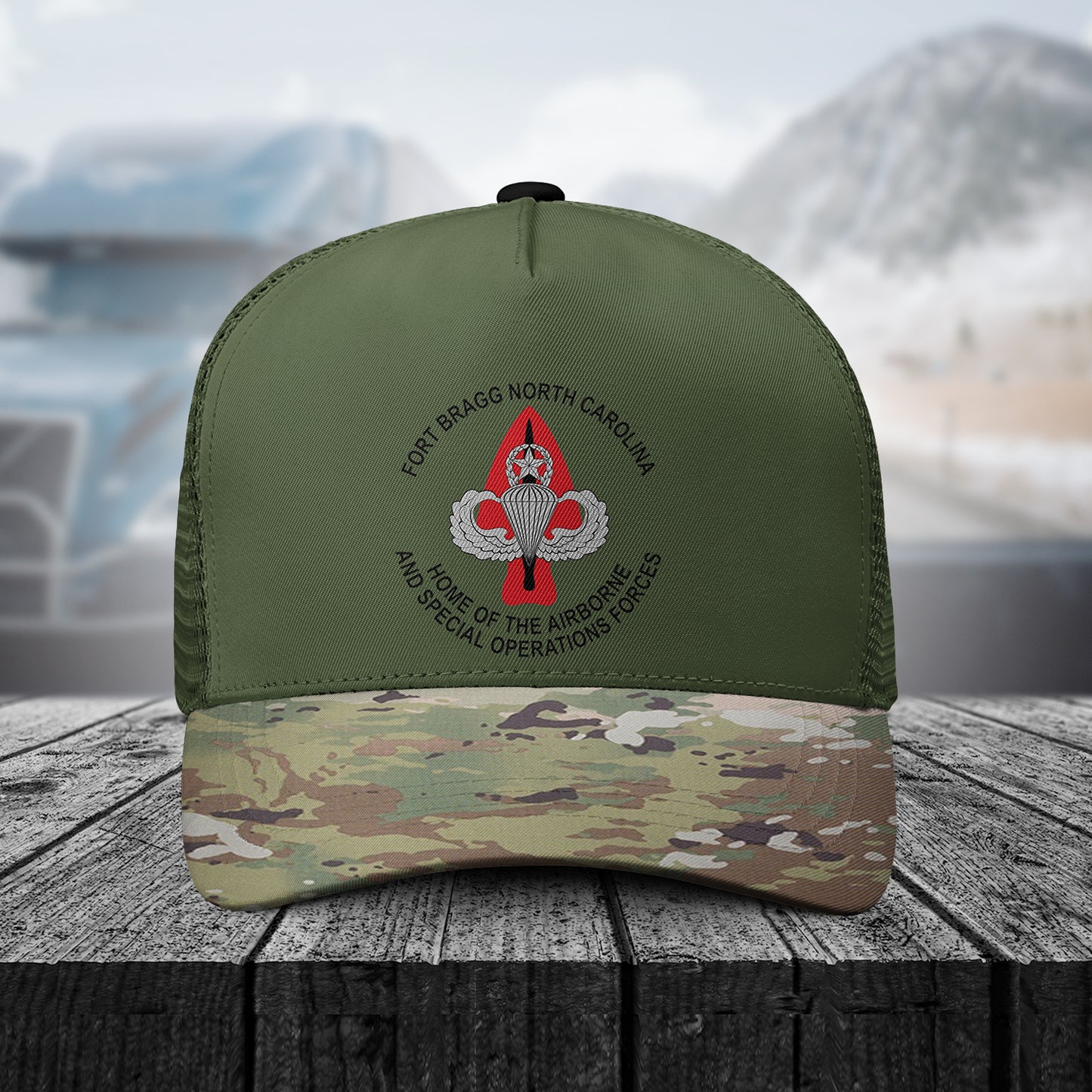 Fort Bragg Home Of The Airborne And Special Operations Forces AOP Trucker Cap