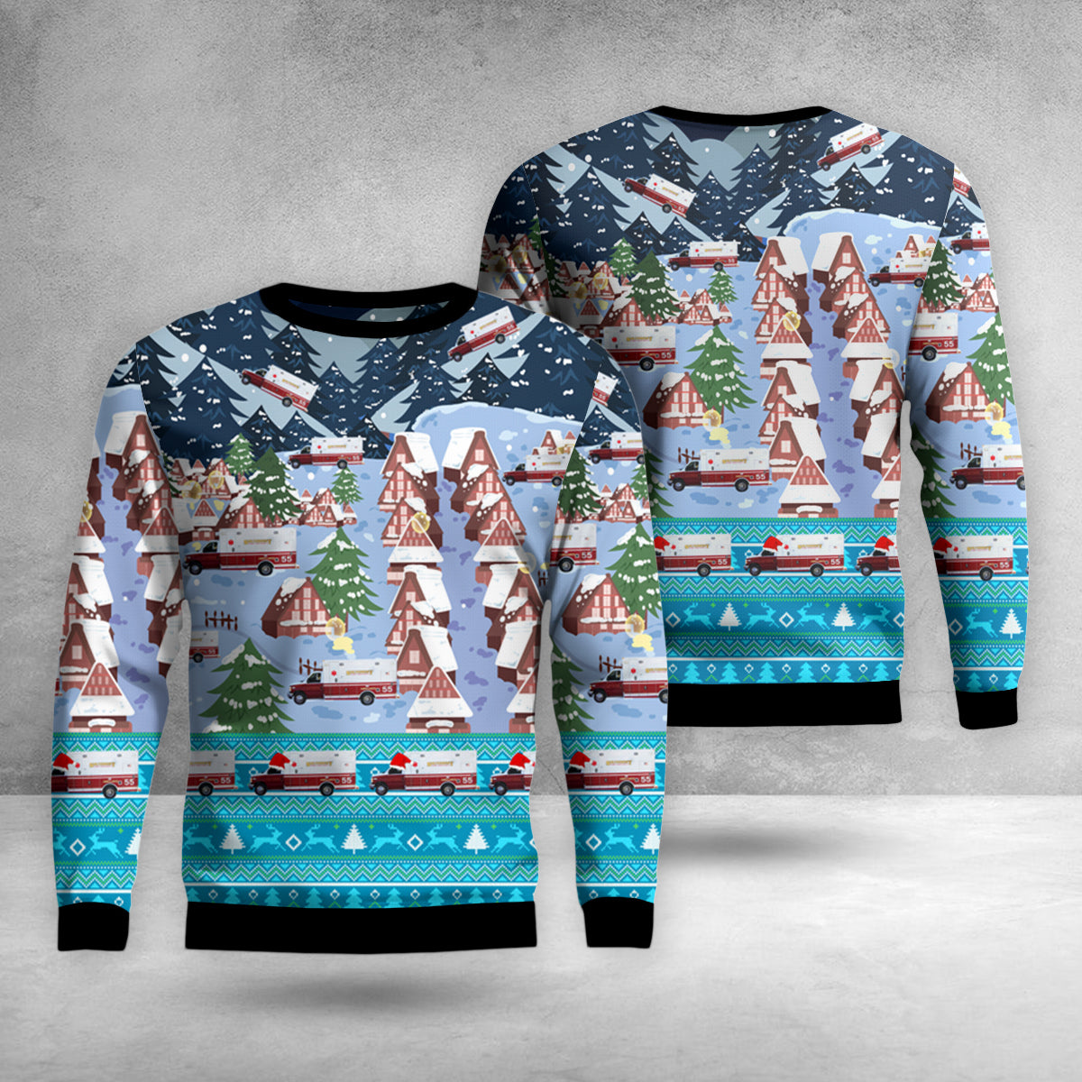 Fort Wayne, Indiana, Southwest Allen County Fire Ambulance Christmas AOP Sweater