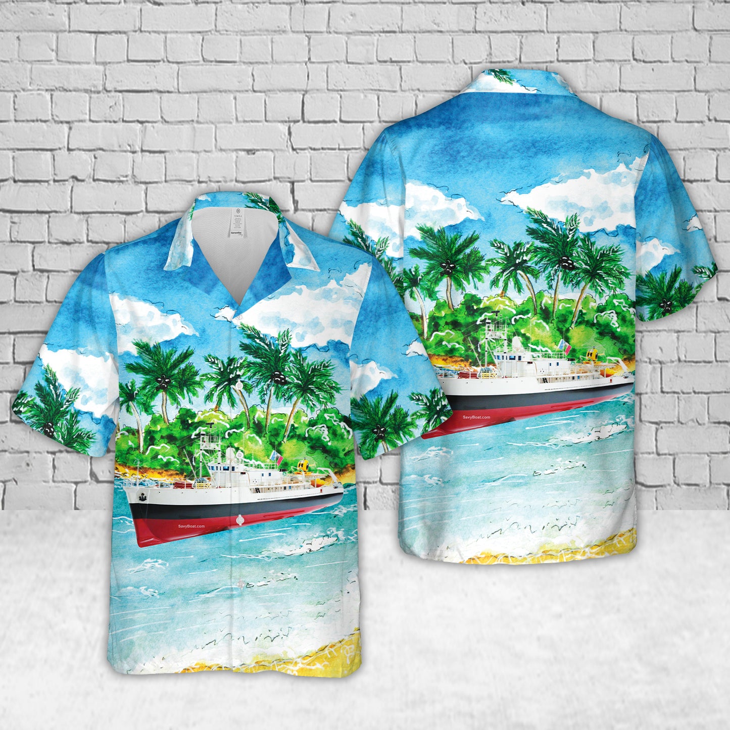 France RV Calypso Minesweeper Research Vessel Hawaiian Shirt