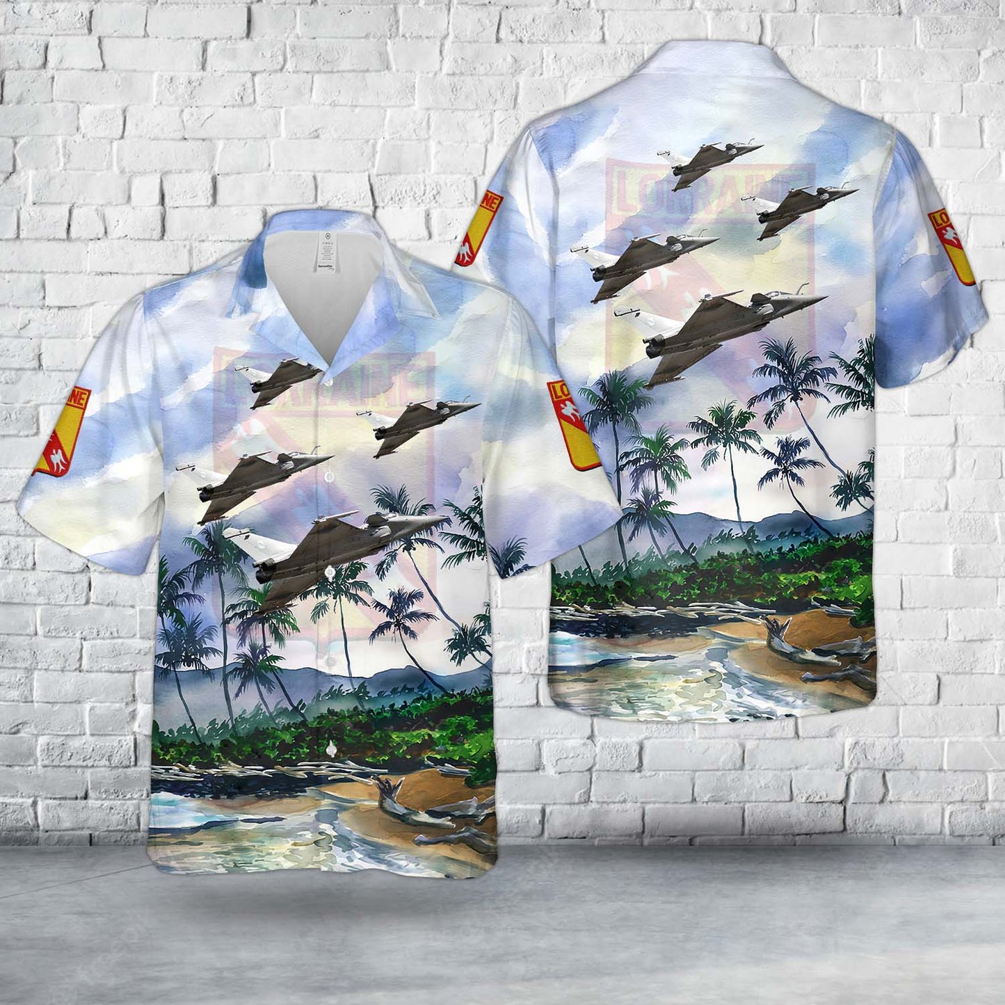 French Air and Space Force Rafale No 106 104-HG of Escadron de Chasse 3/30 Lorraine (Fighter Squadron 3/30 Lorraine) Hawaiian Shirt