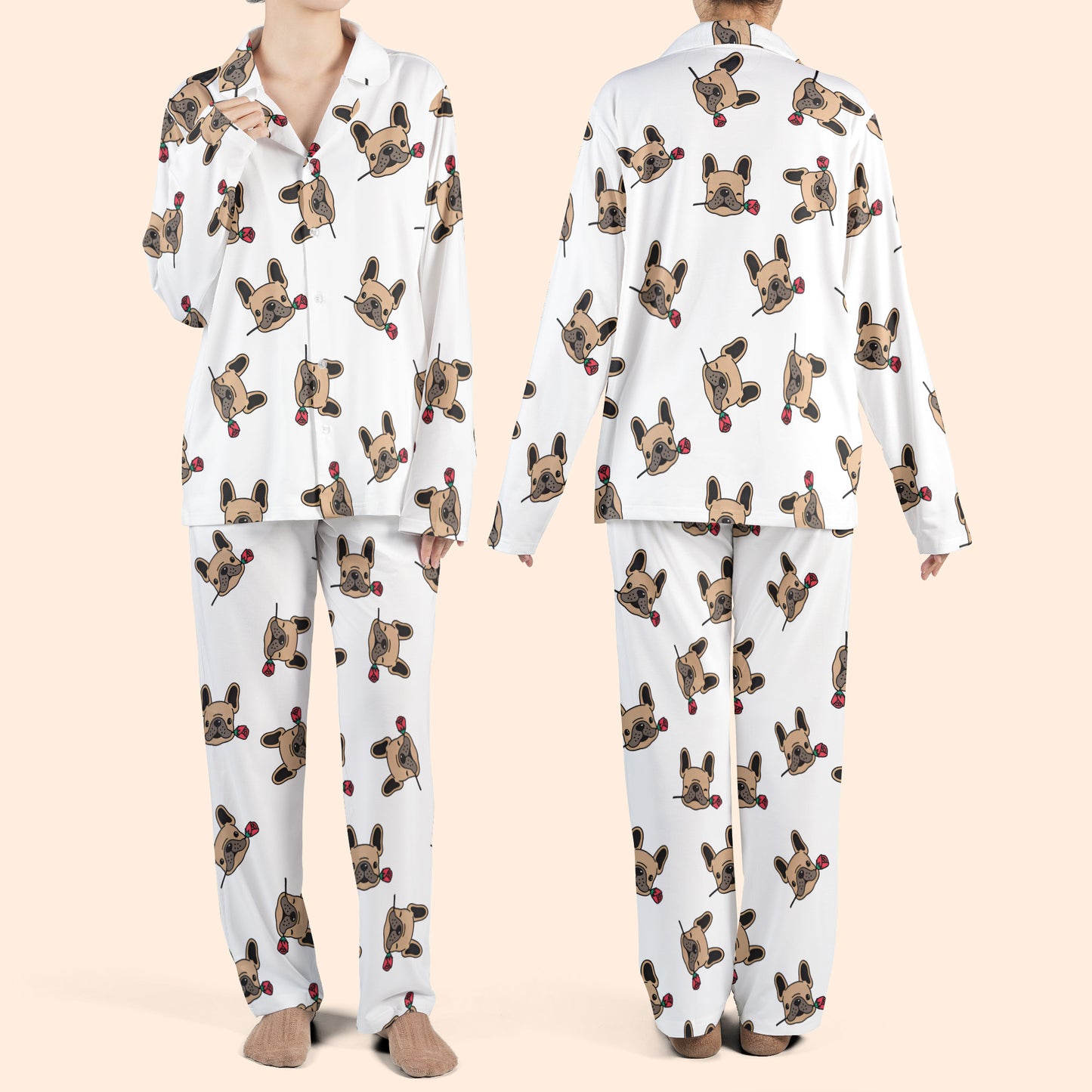 French Bulldog With Dog Rose Flower AOP Pajamas Set
