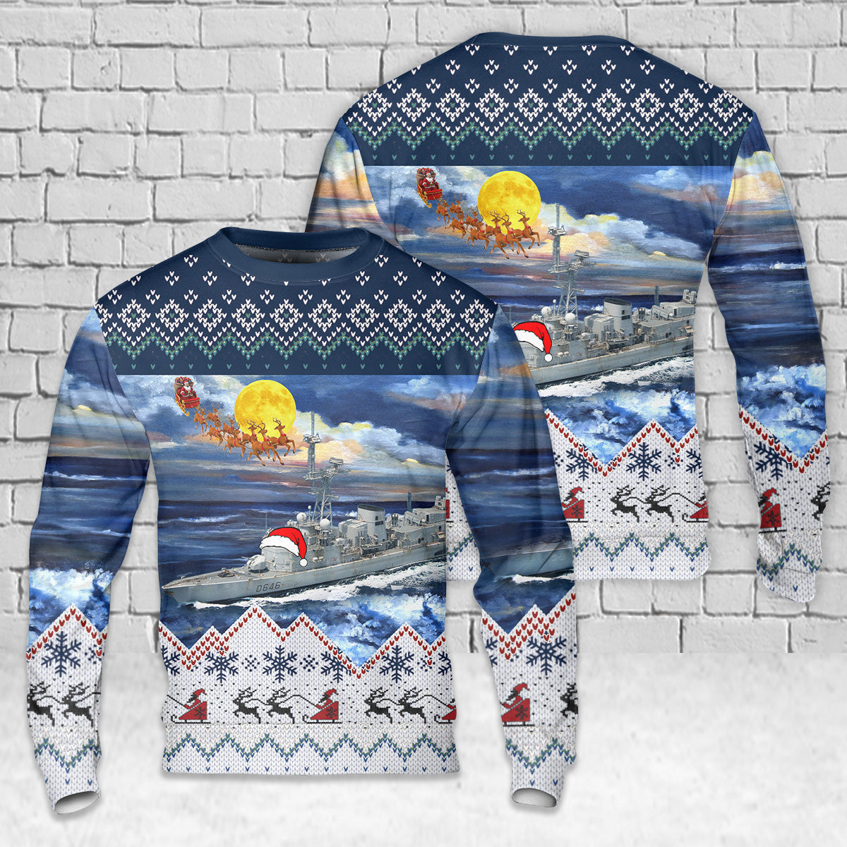 French Navy Latouche-Tréville (D646) Georges Leygues-class Frigate Christmas AOP Sweater