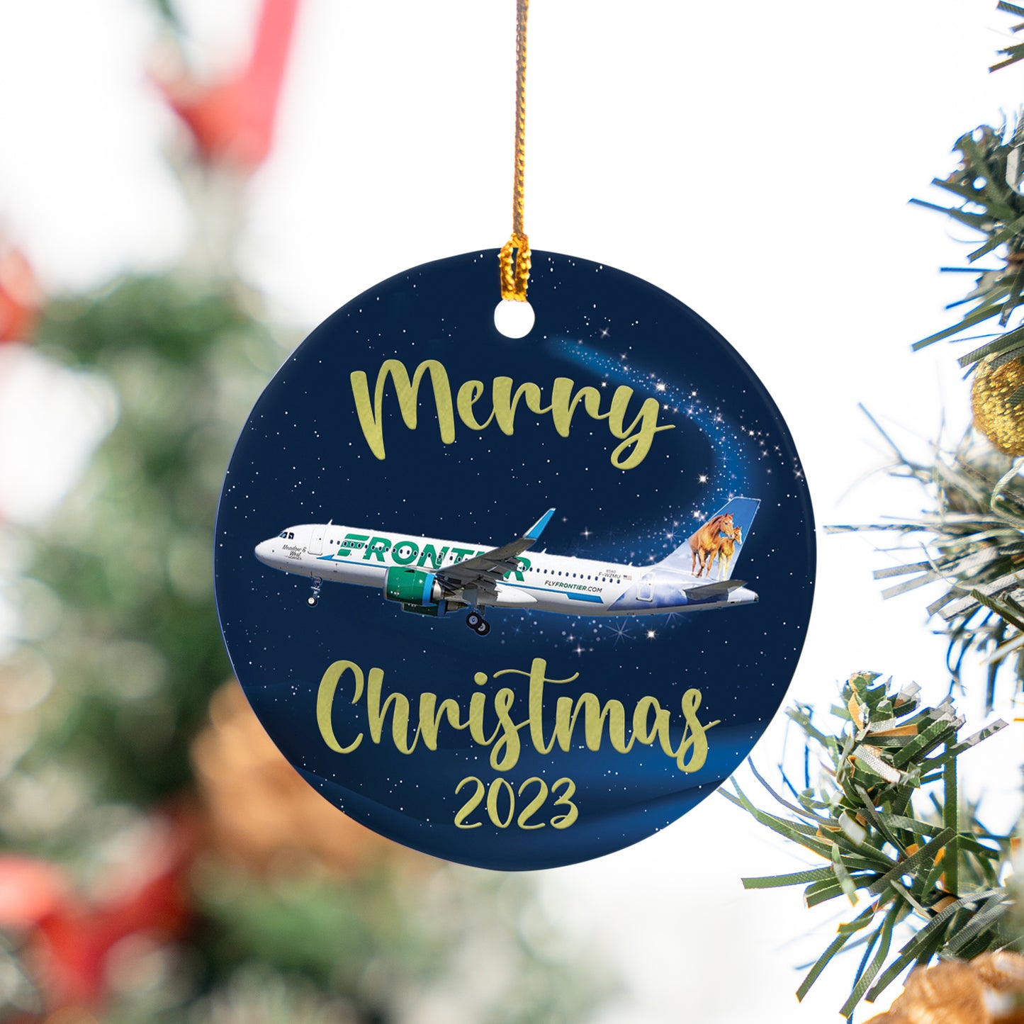 Frontier Airlines Airbus A320-251N Christmas Ceramic Ornament