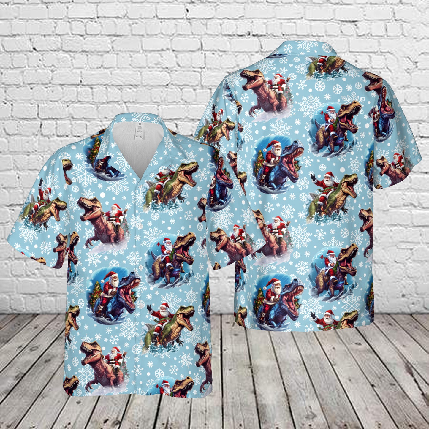 Funny Santa Claus riding a Trex Christmas Hawaiian Shirt
