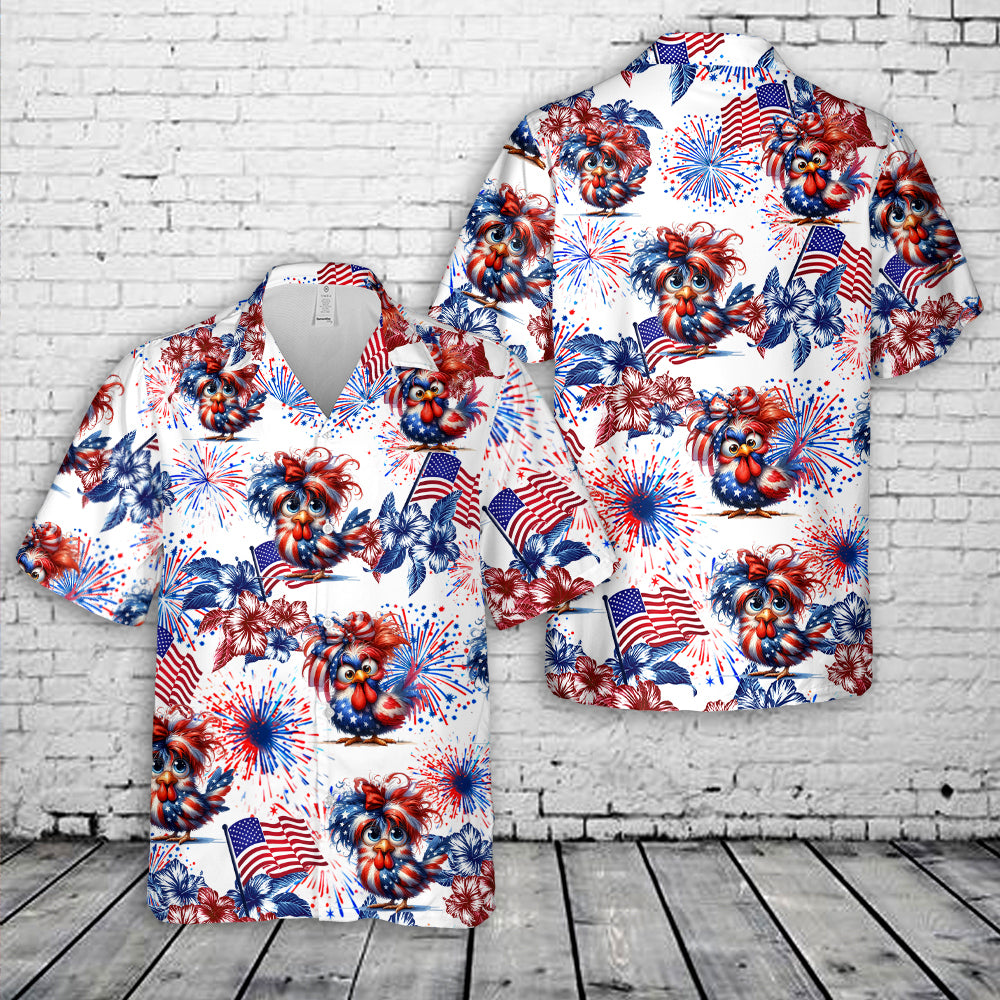 Funny US Flag Chicken 4th of July Hawaiian Shirt