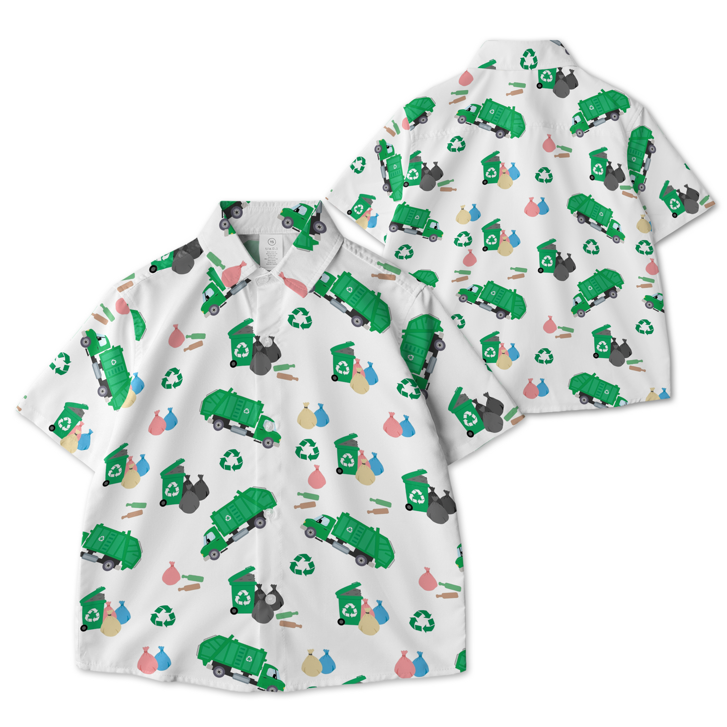 Garbage Truck And Recycle Trash Pattern AOP Youth Button Down Shirt
