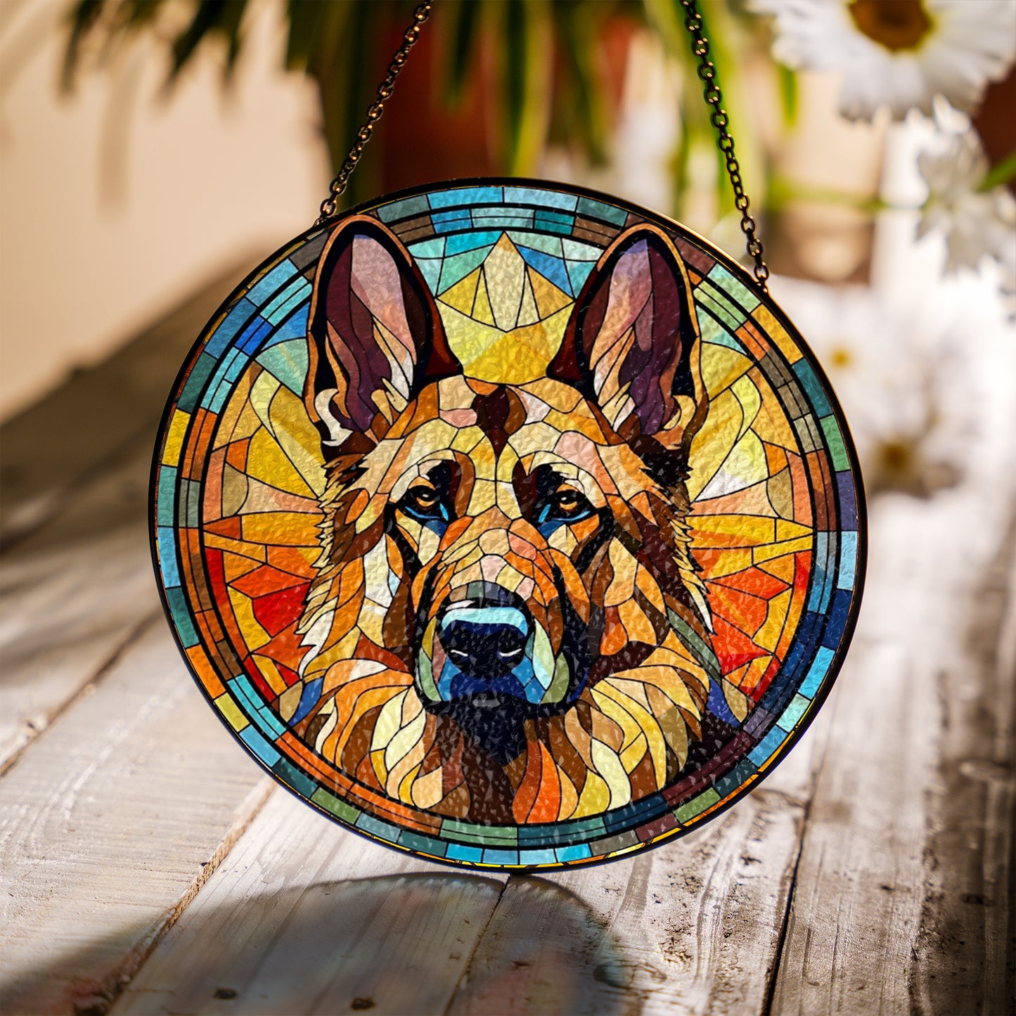 German Shepherd Dog Stained Glass Suncatcher for Window Hanging