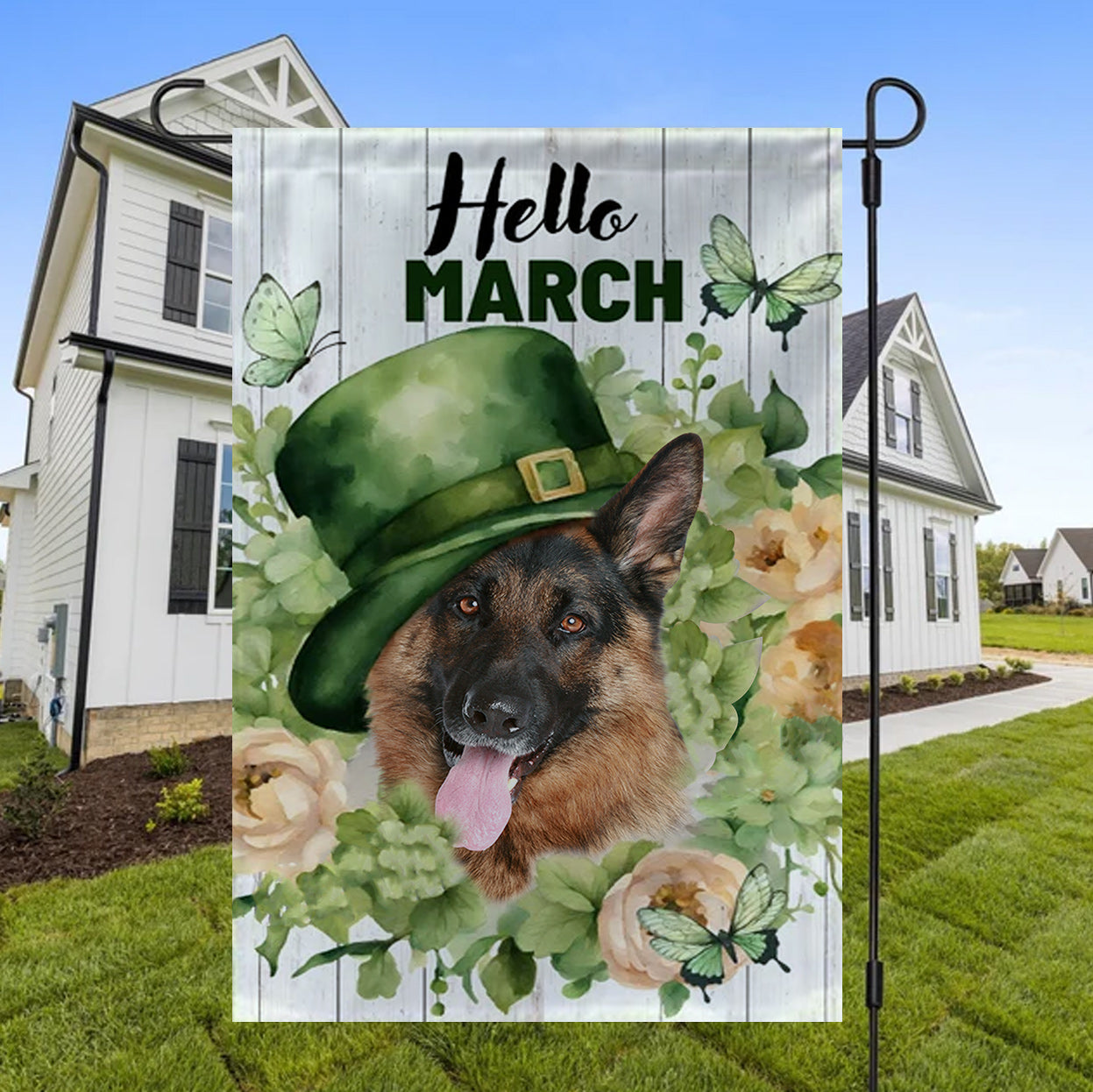 German Shepherd, Patrick's Day Garden Flag