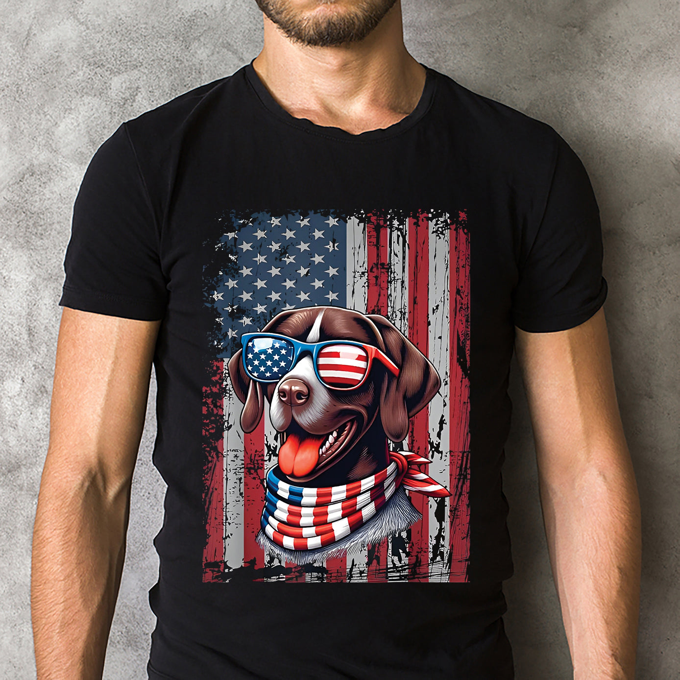 German Shorthaired Pointer Dog US Flag 4th Of July Patriotic Classic Unisex T-Shirt Gildan 5000 (Made In US)