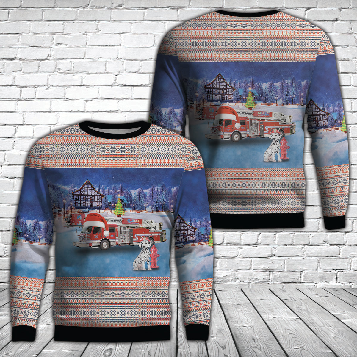 Gilbert, Arizona, Gilbert Fire & Rescue And Dalmatian Fire Dog Christmas AOP Sweater