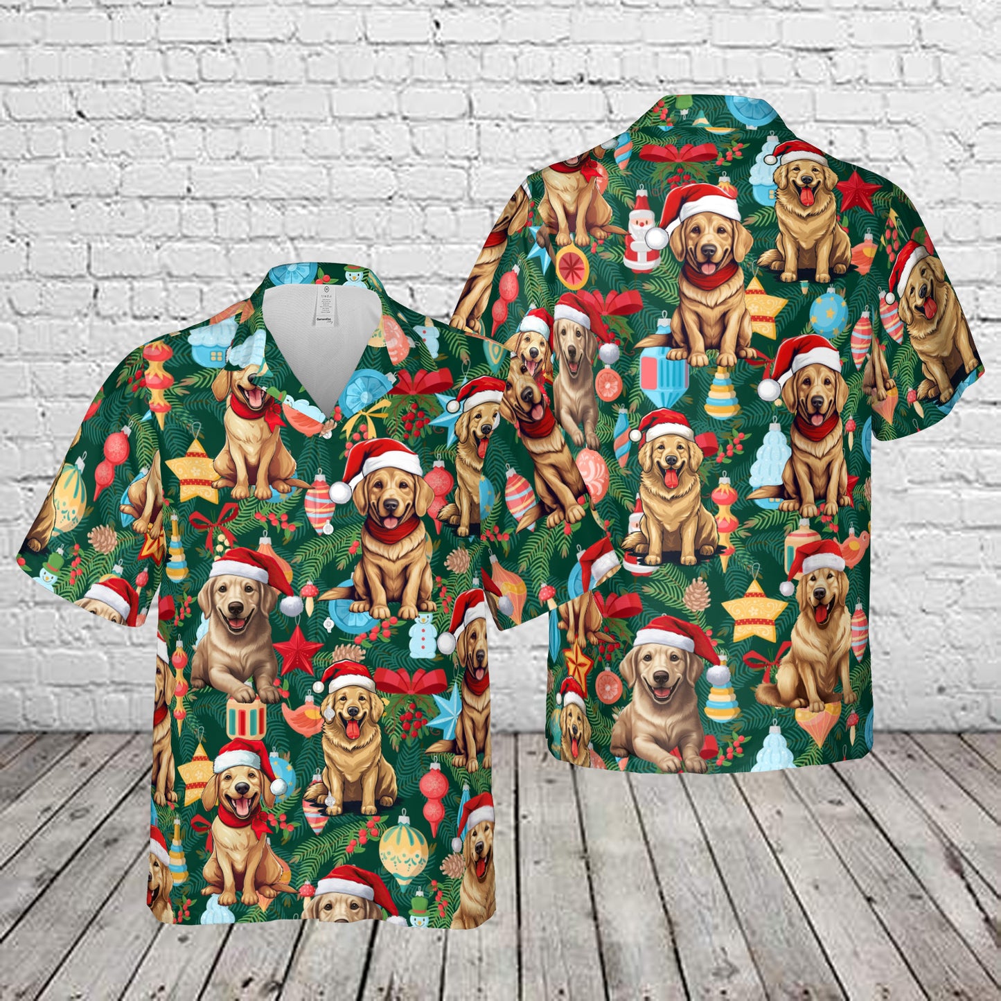 Golden Retriever Dog Wearing Santa Hat Christmas Hawaiian Shirt