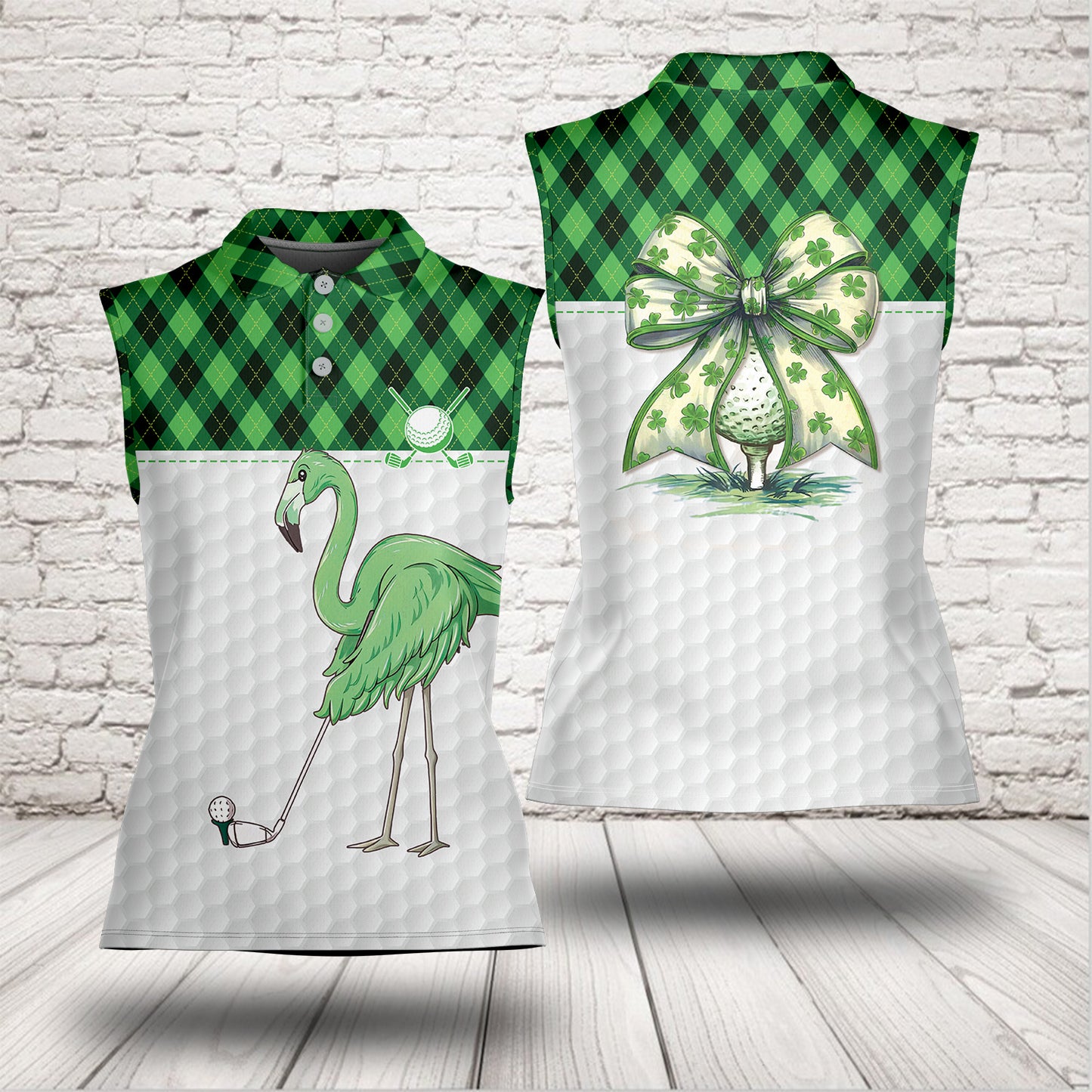 Golf Irish Clovers St Patricks Day Golf Women's Sleeveless Athleisure Polo Shirt