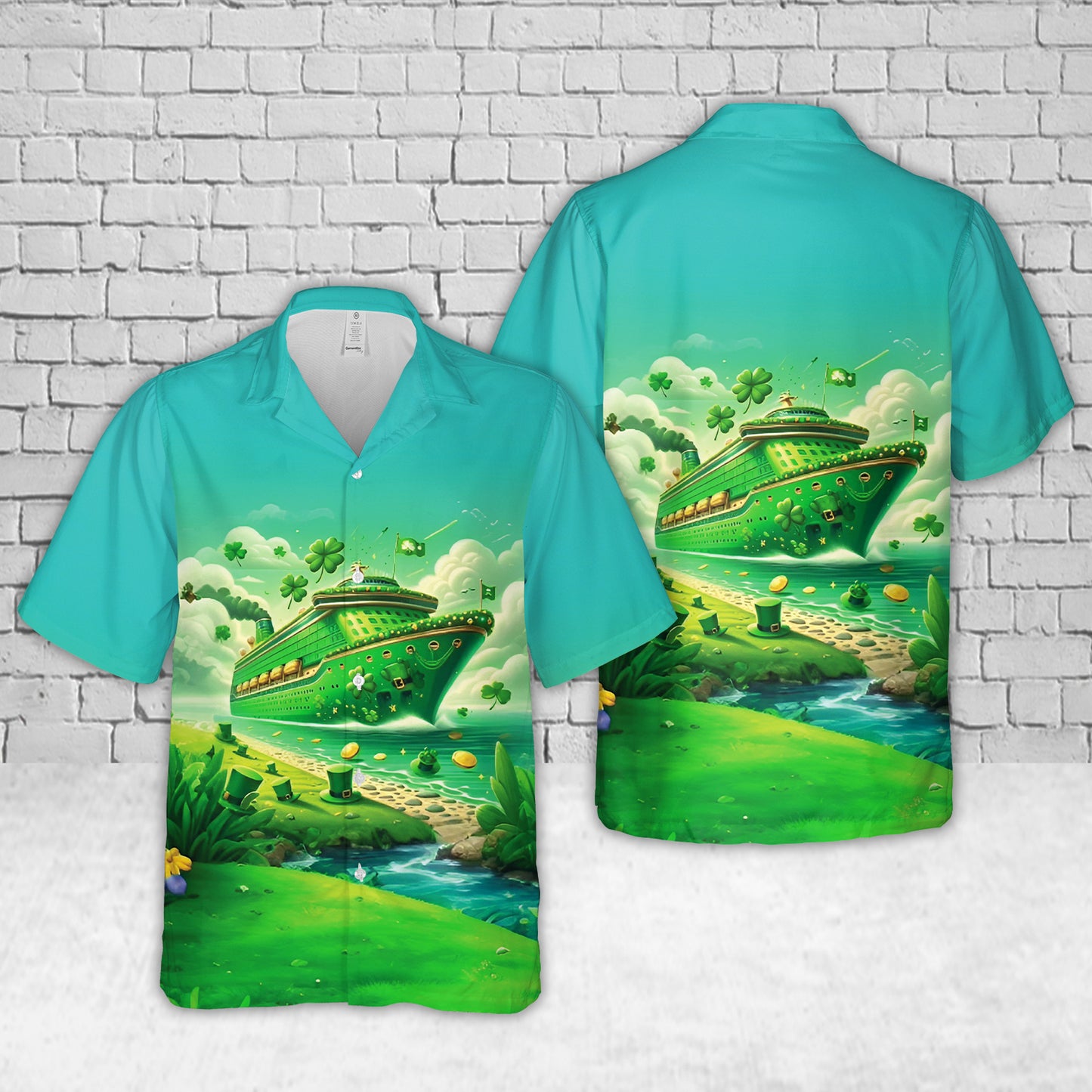 Green Cruise Ship St Patrick's Day Hawaiian Shirt
