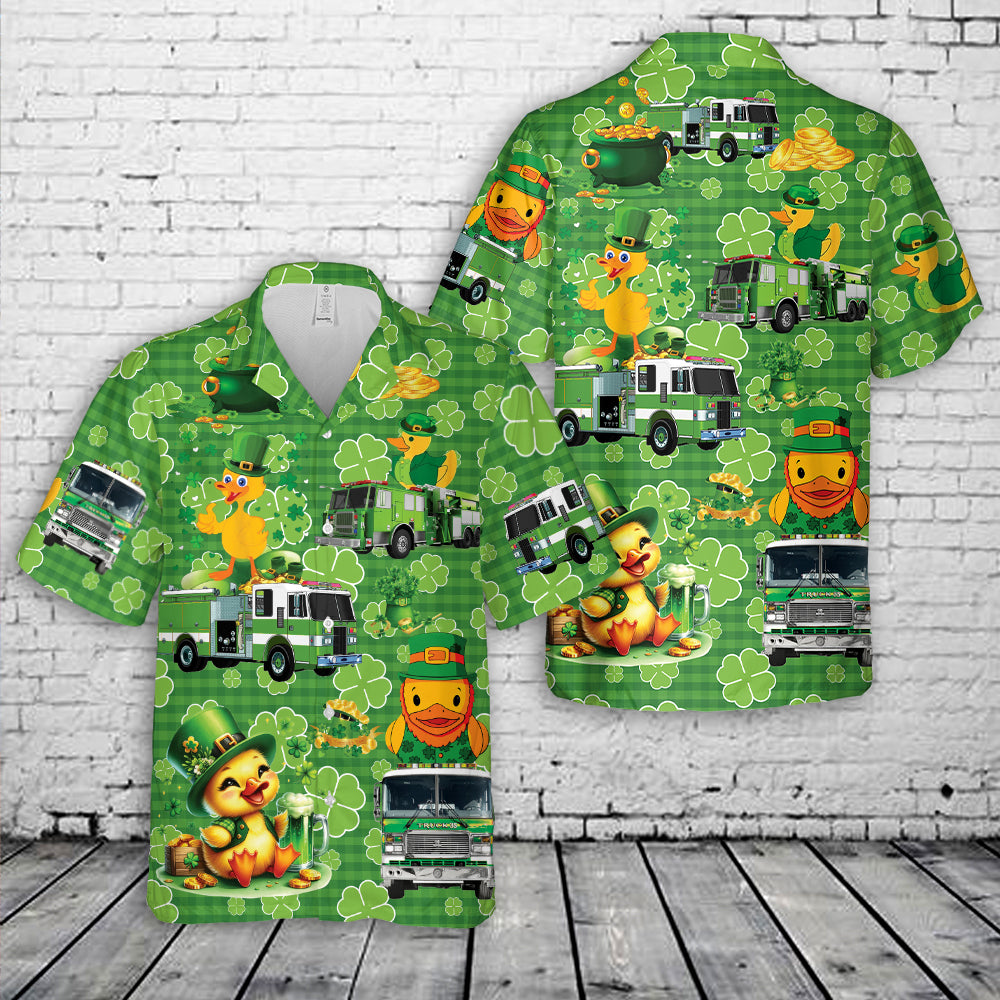 Green Fire Truck Duck Patrick's Day Hawaiian Shirt