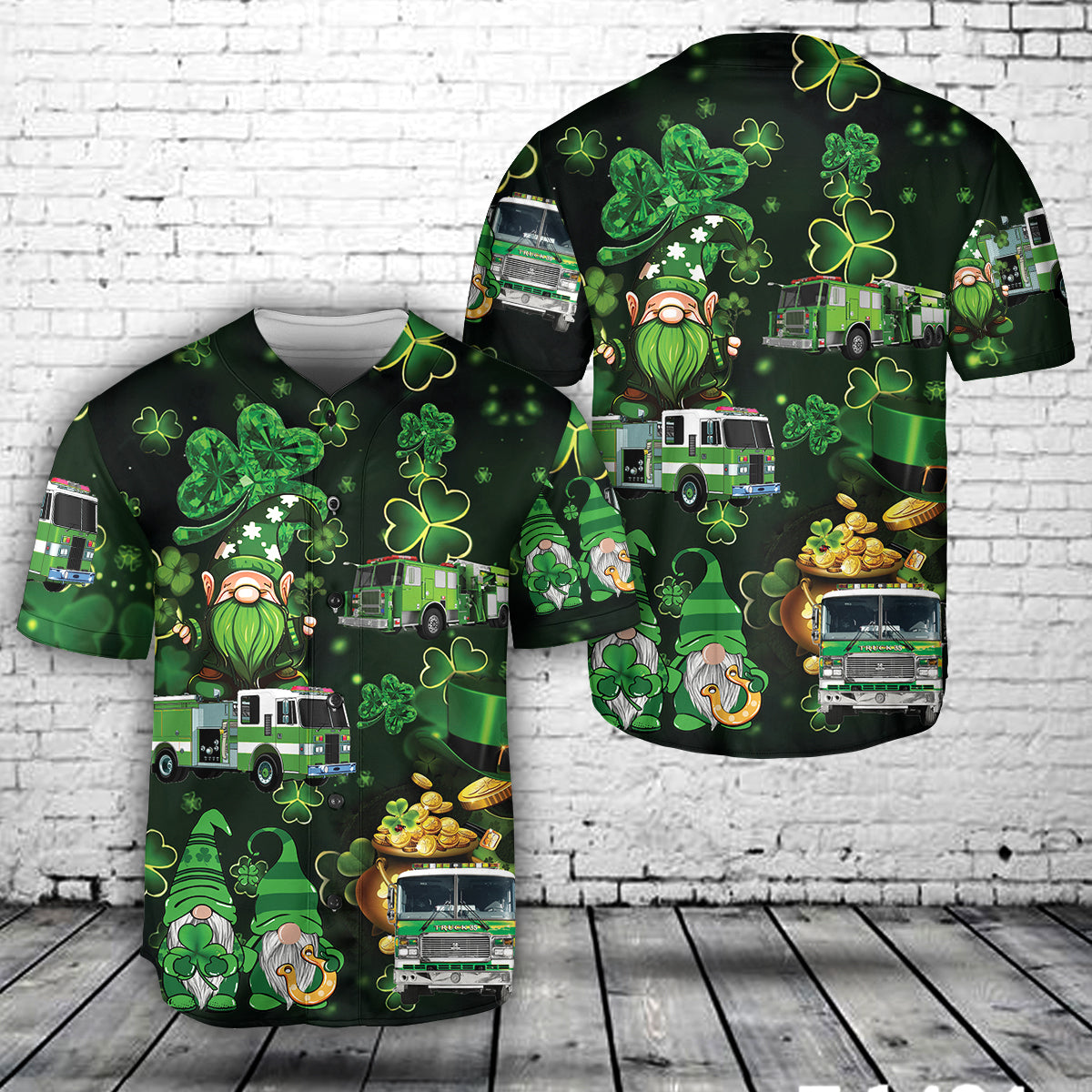 Green Fire Trucks Patrick's Day Baseball Jersey