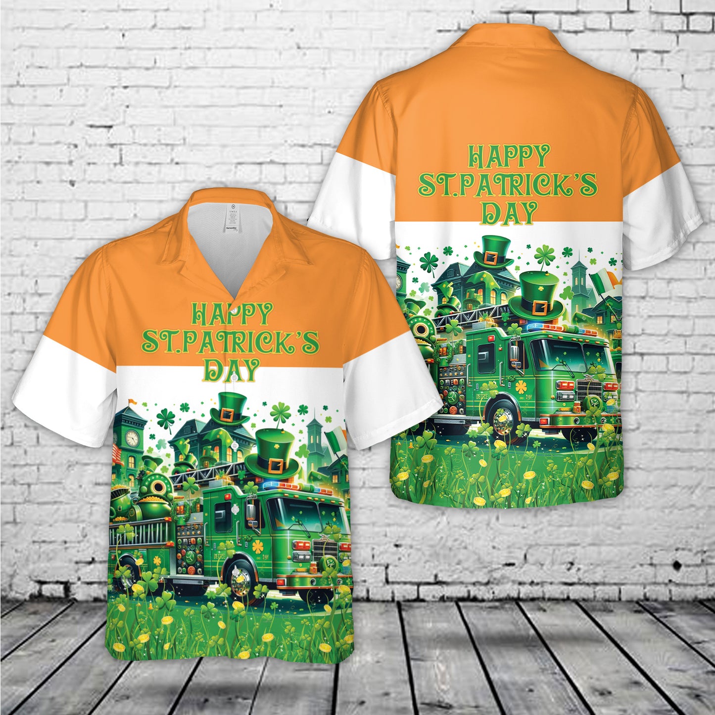 Green Fire Truck Patrick's Day Hawaiian Shirt