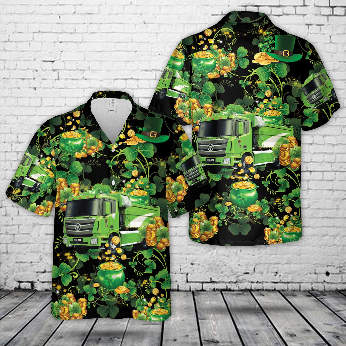 Green Fire Trucks Patrick's Day Hawaiian Shirt
