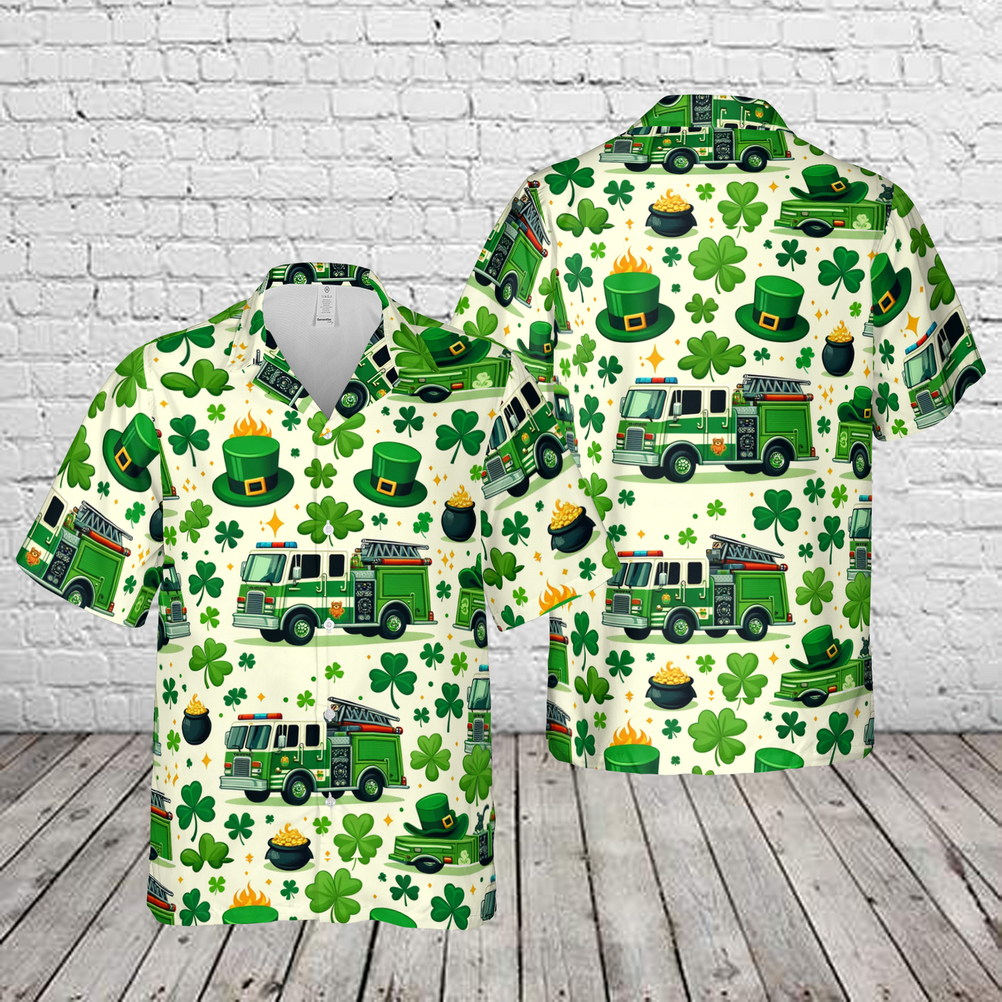 Green Fire Trucks Patrick's Day Hawaiian Shirt