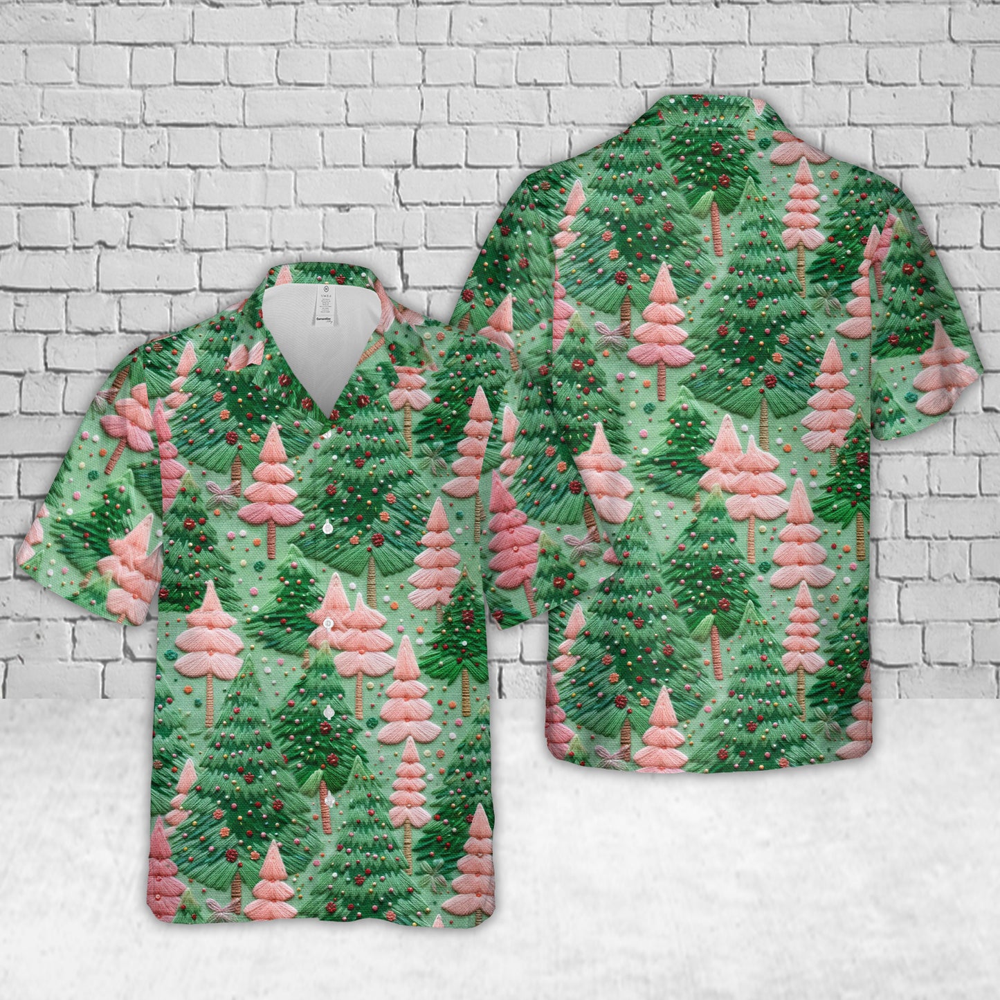Green and Pink Trees Seamless Christmas Hawaiian Shirt