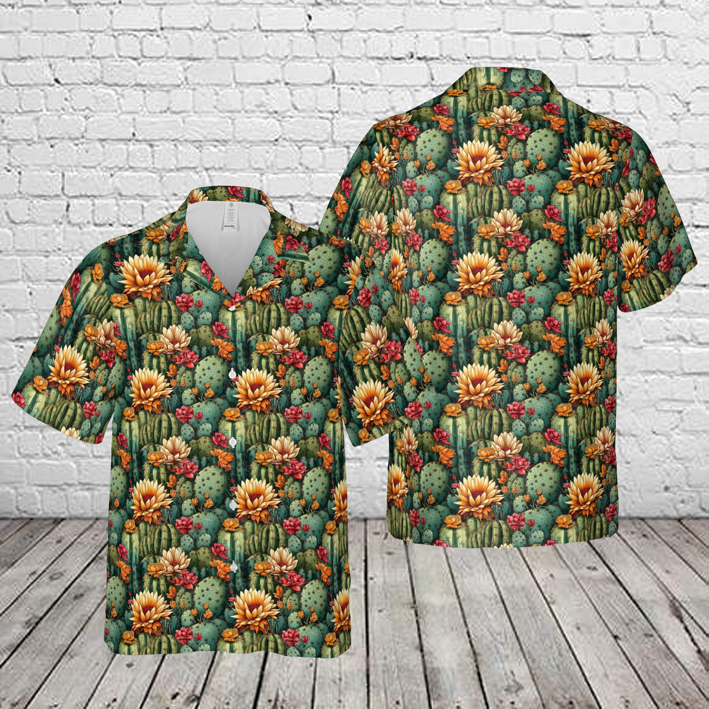 Green cactus seamless Hawaiian Shirt