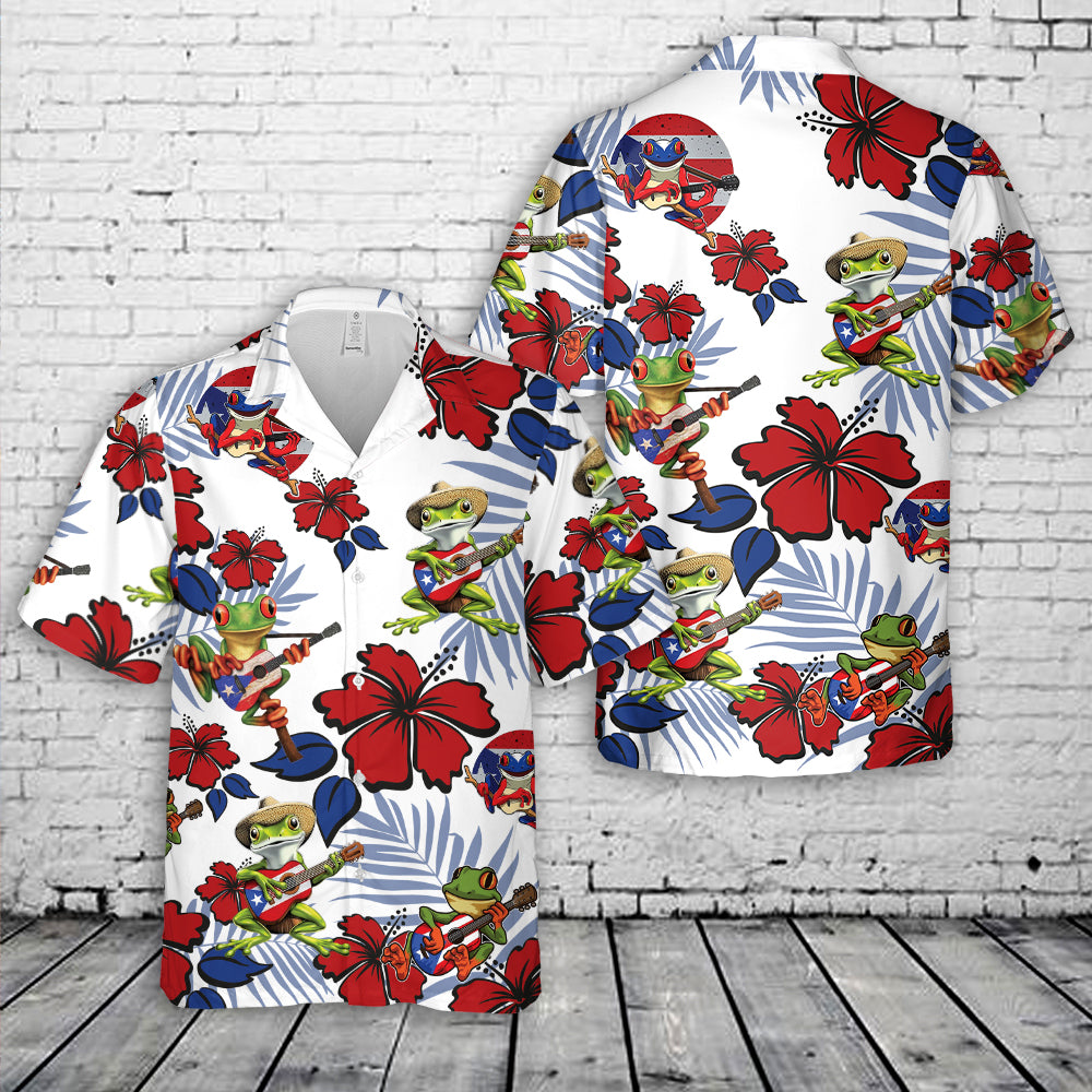Guitar Playing Coqui Frog Puerto Rico Hawaiian Shirt