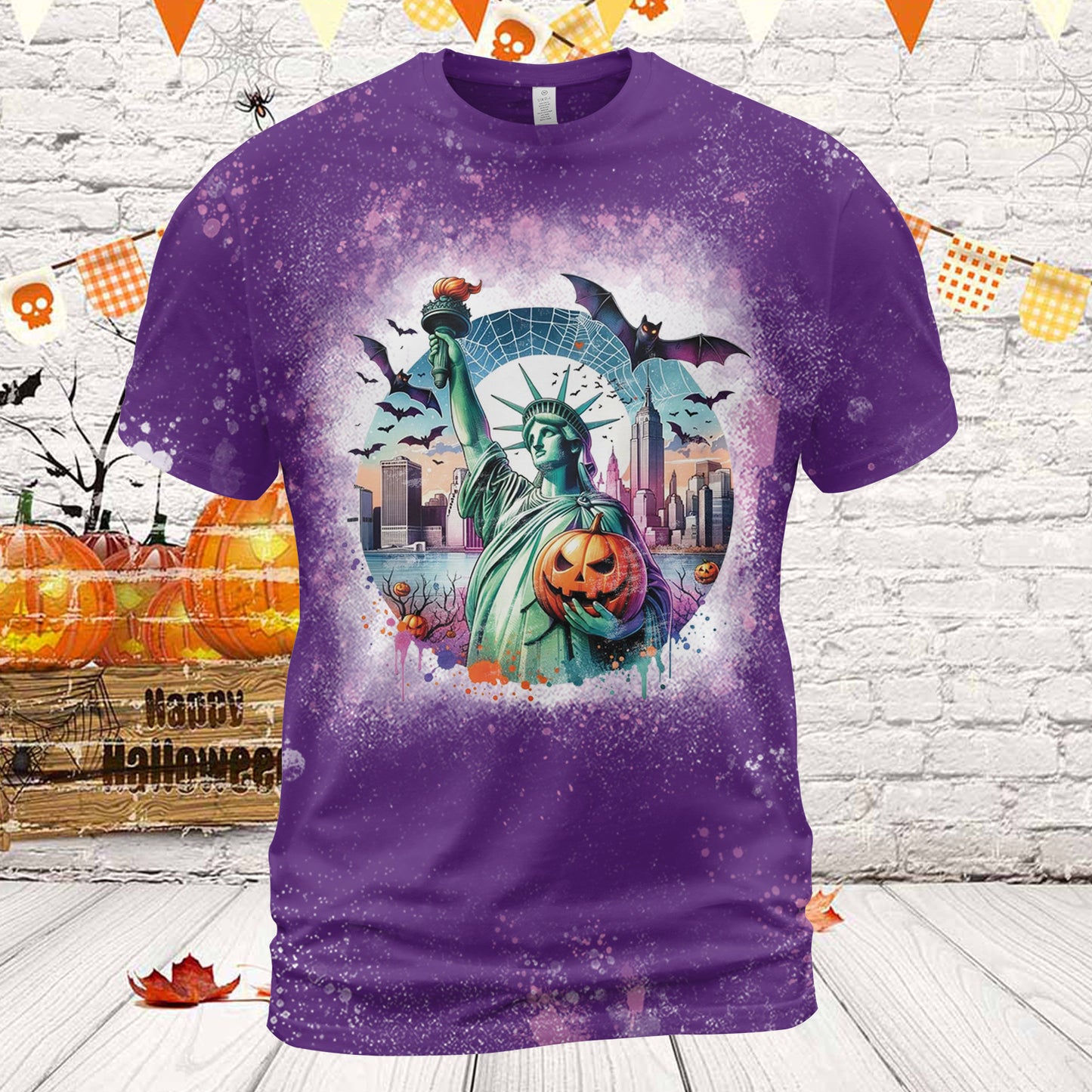 Halloween In New York City Bleached T-Shirt