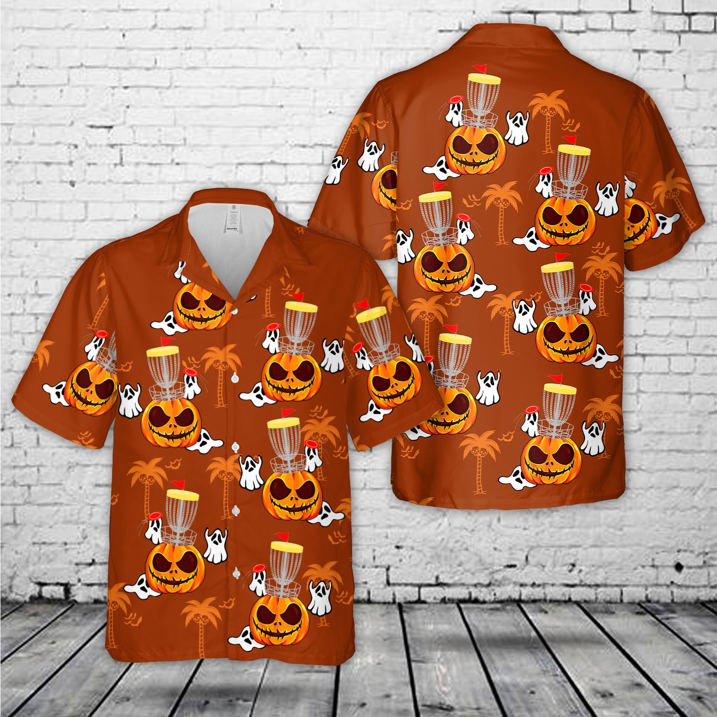 Halloween Pumpkin Basket Disc Golf Hawaiian Shirt