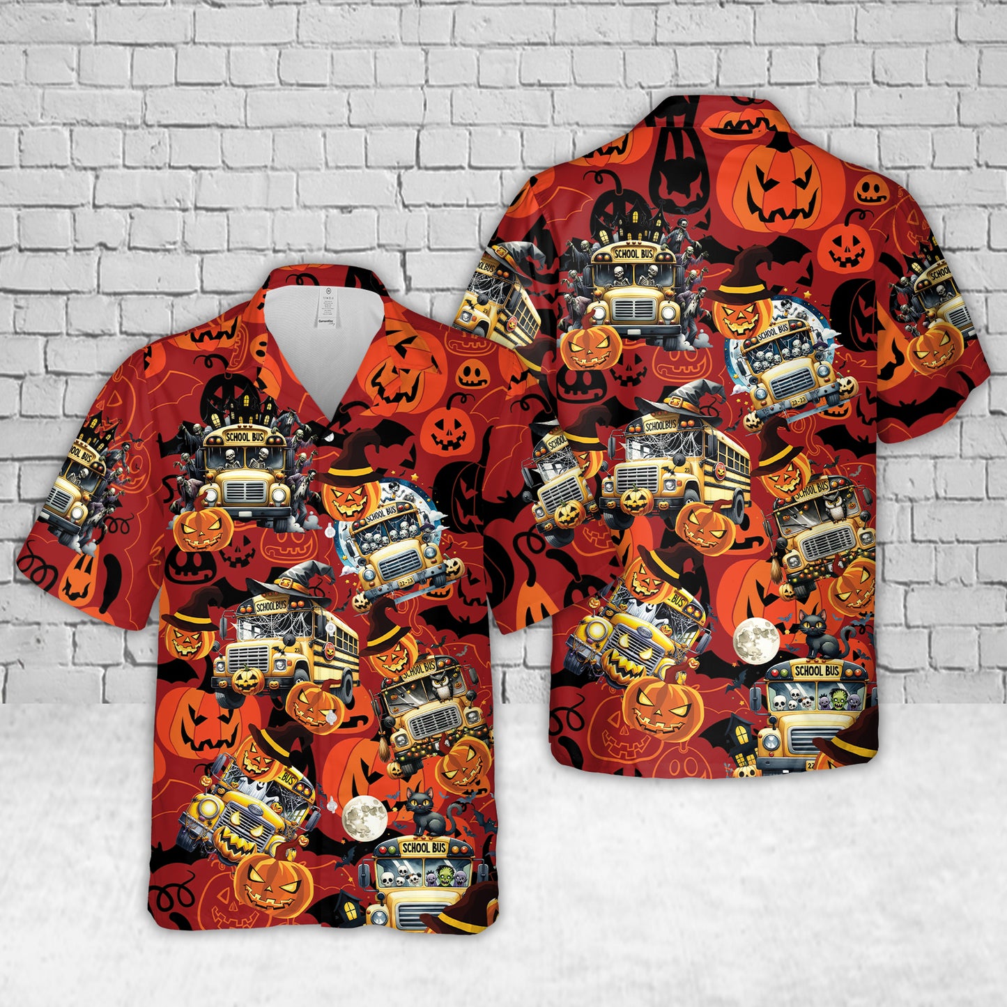 Halloween School Bus Hawaiian Shirt