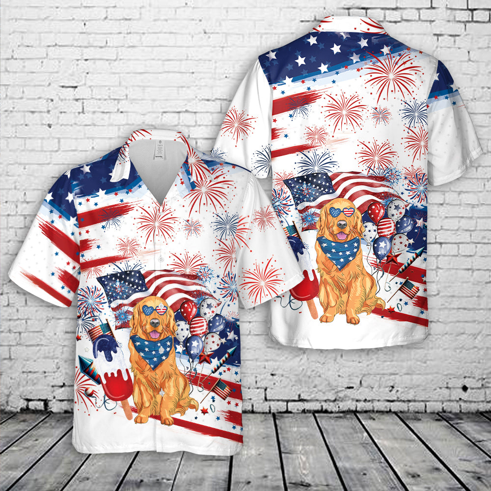 Happy 4th of July Funny Golden Retriever Hawaiian Shirt