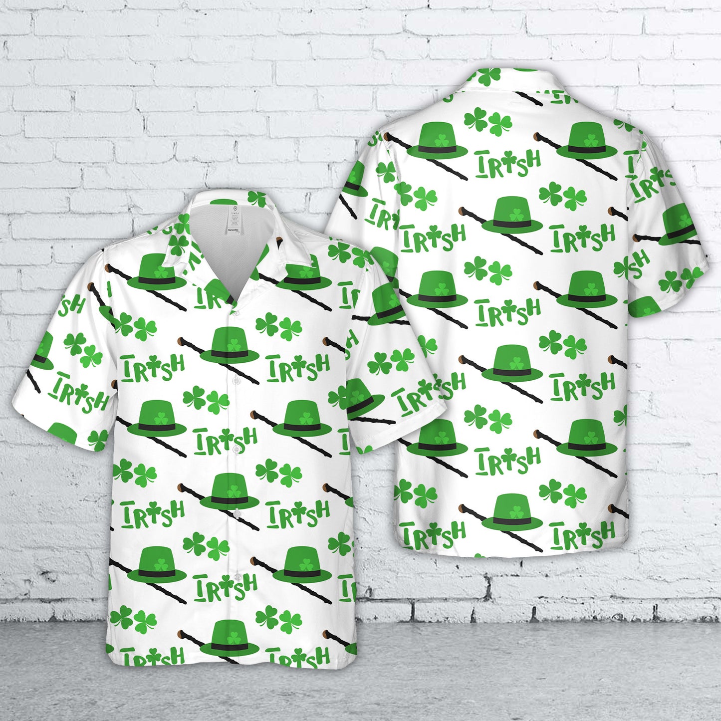 Happy St. Patrick's Day Ireland Shamrock Clover leaf Shillelagh Hawaiian Shirt