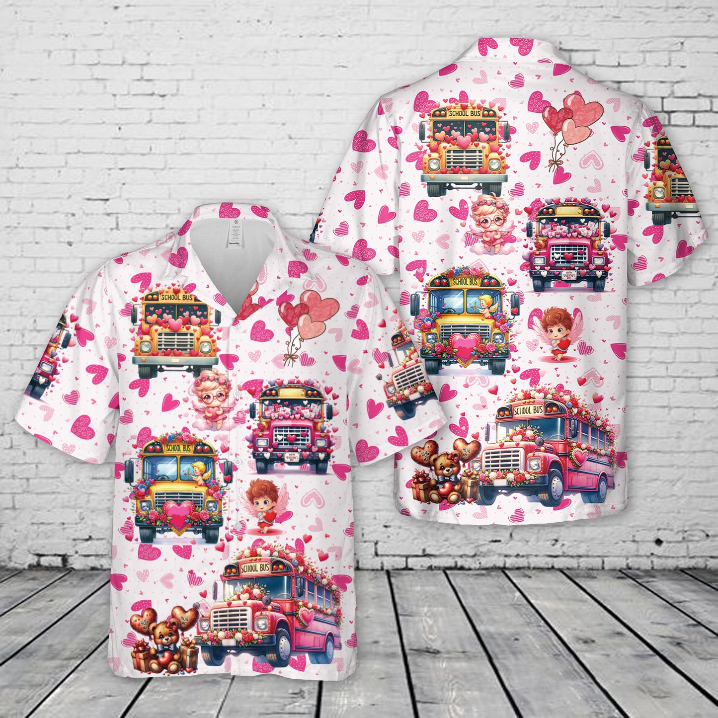 Happy Valentine's School Bus Hawaiian Shirt