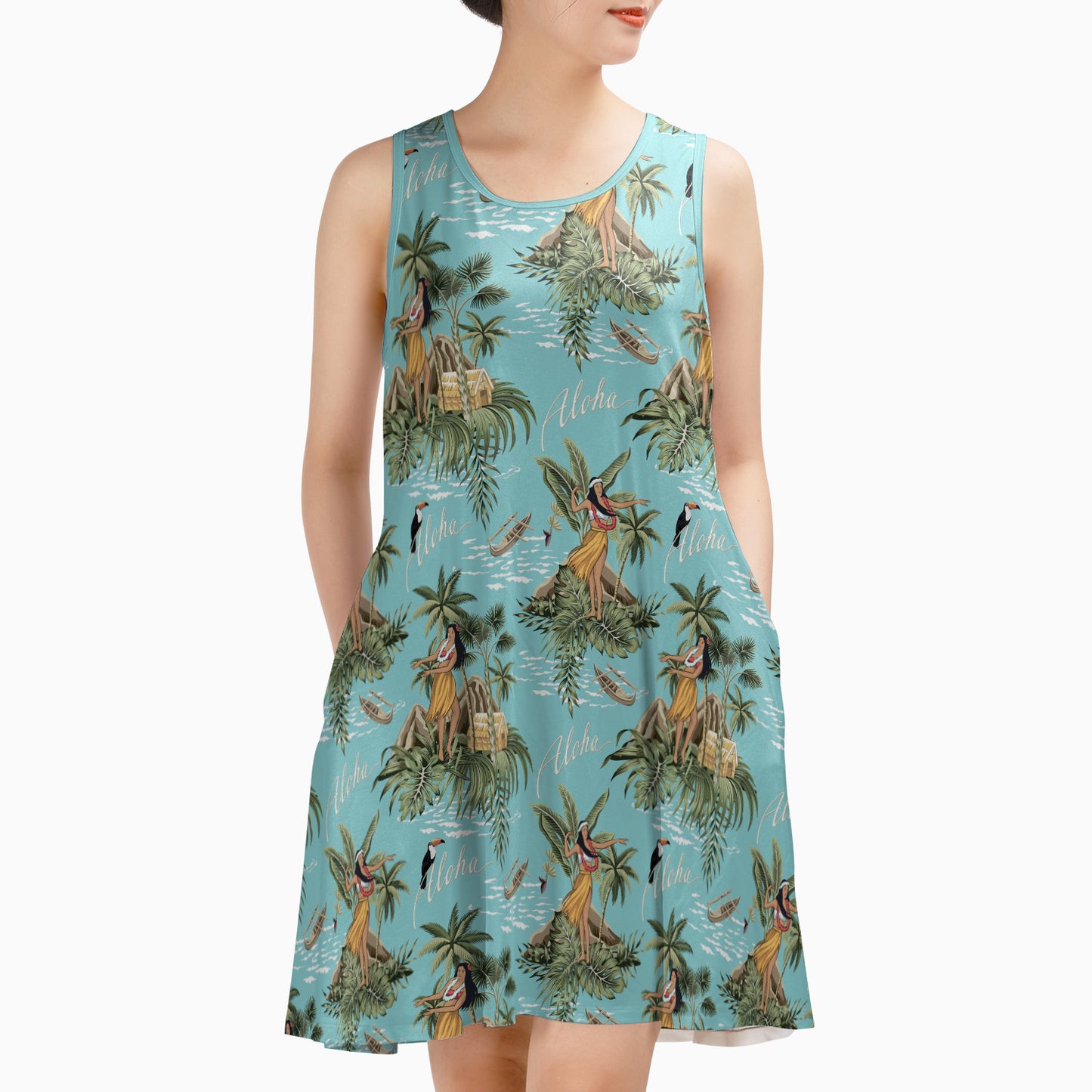 Hawaiian Girl AOP Sleeveless Dress