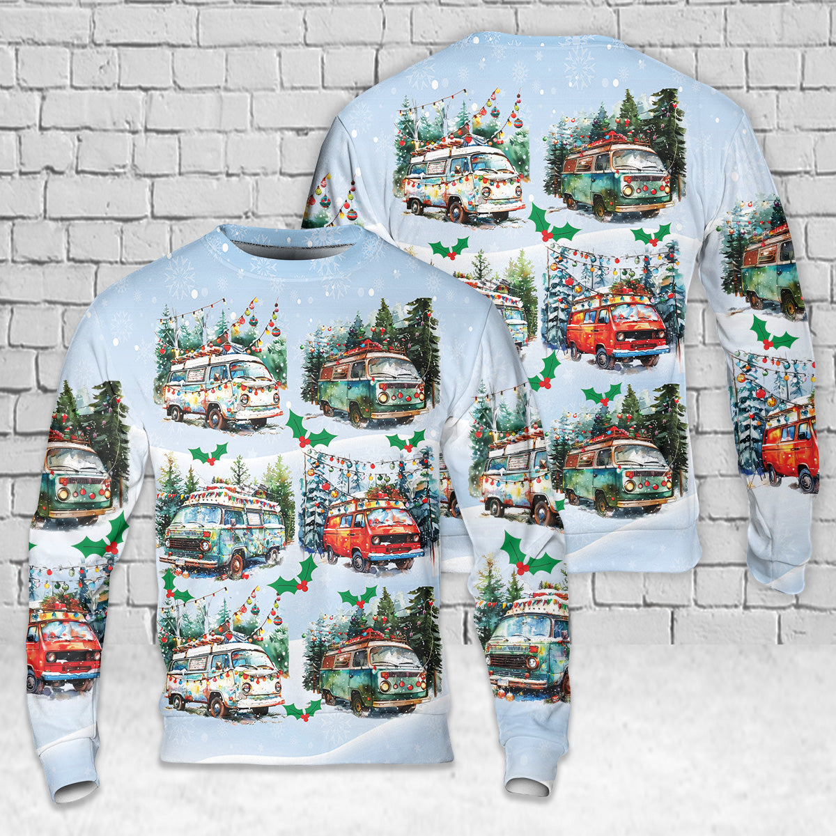 Hippie Decorating Van With Christmas AOP Sweater