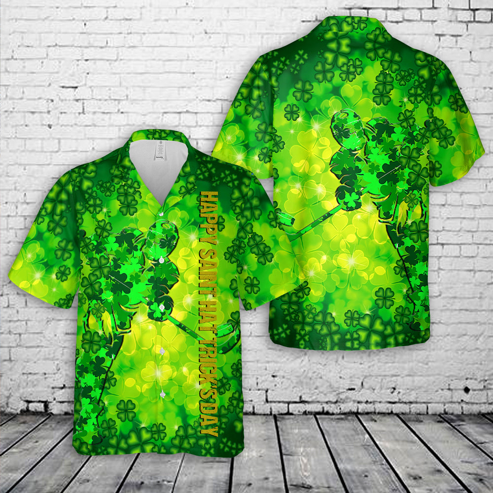 Hockey Player Shamrock Patrick Day Hawaiian Shirt