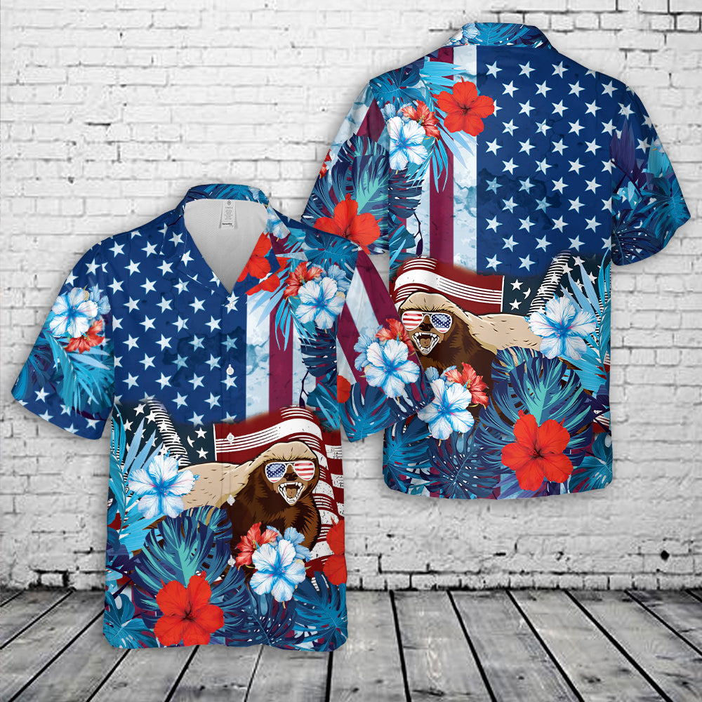 Honey Badger American Flag 4th Of July Hawaiian Shirt