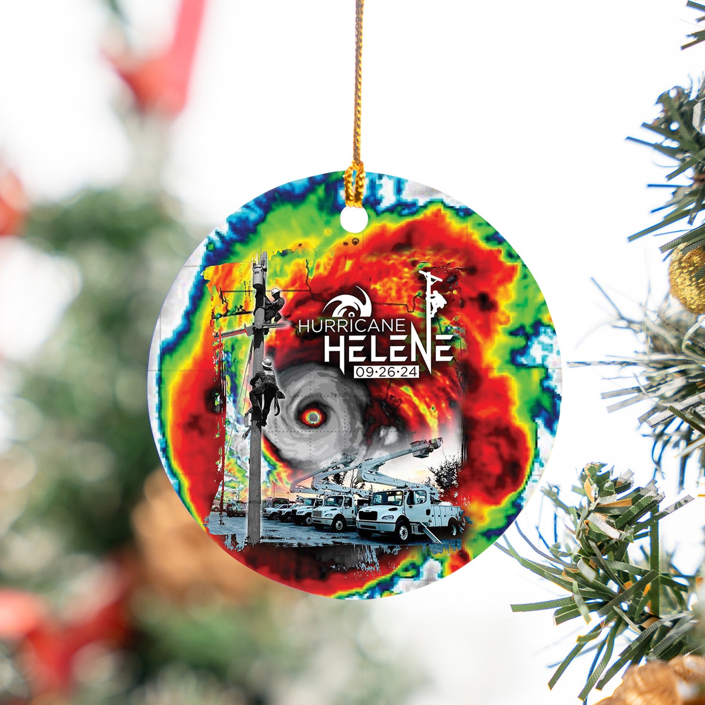 Hurricane Helene 2024 Power Lineman Ceramic Ornament