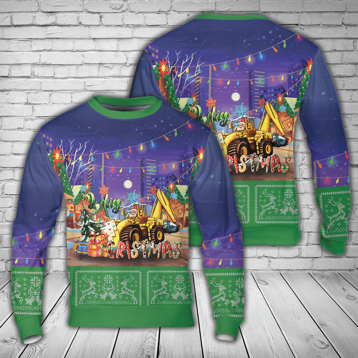 I Dig Christmas Backhoe Loader AOP Sweater