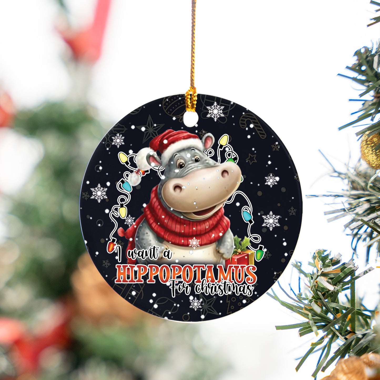I Want a Hippopotamus for Christmas Ceramic Ornament
