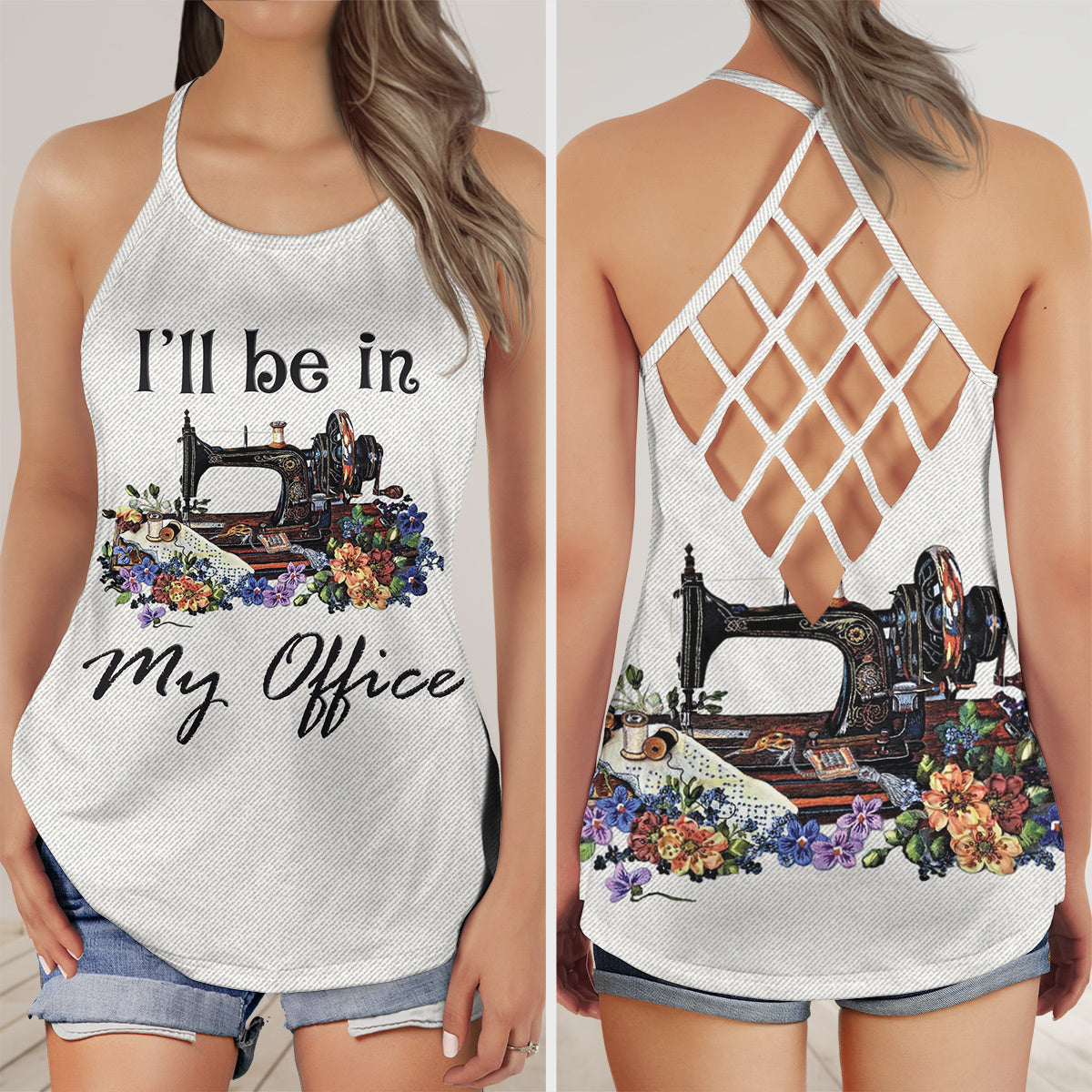 I'll Be In My Office Sewing Criss Cross Open Back Tank Top