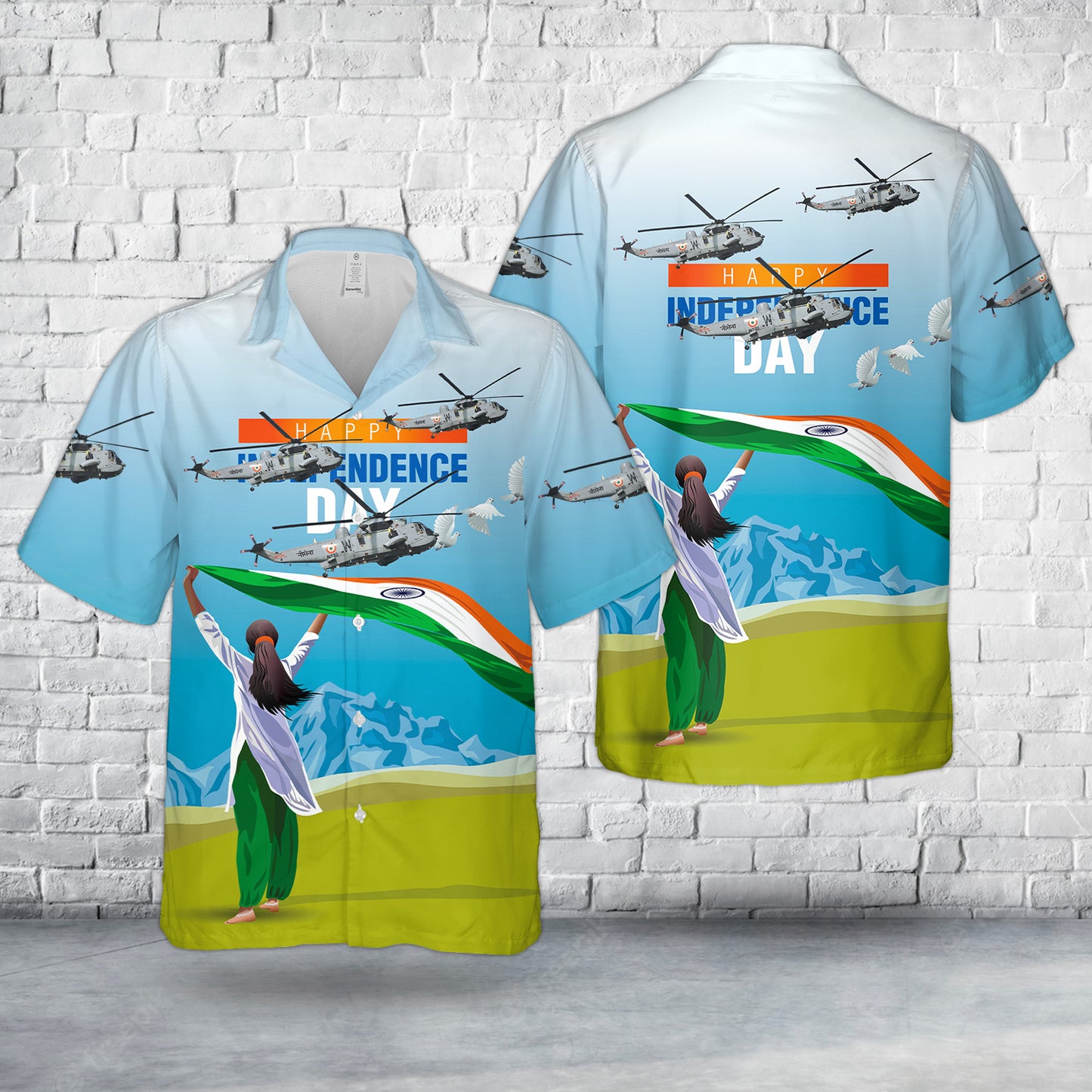 Indian Navy Westland WS-61 Sea King Mk42B, Happy Independence Day India Hawaiian Shirt