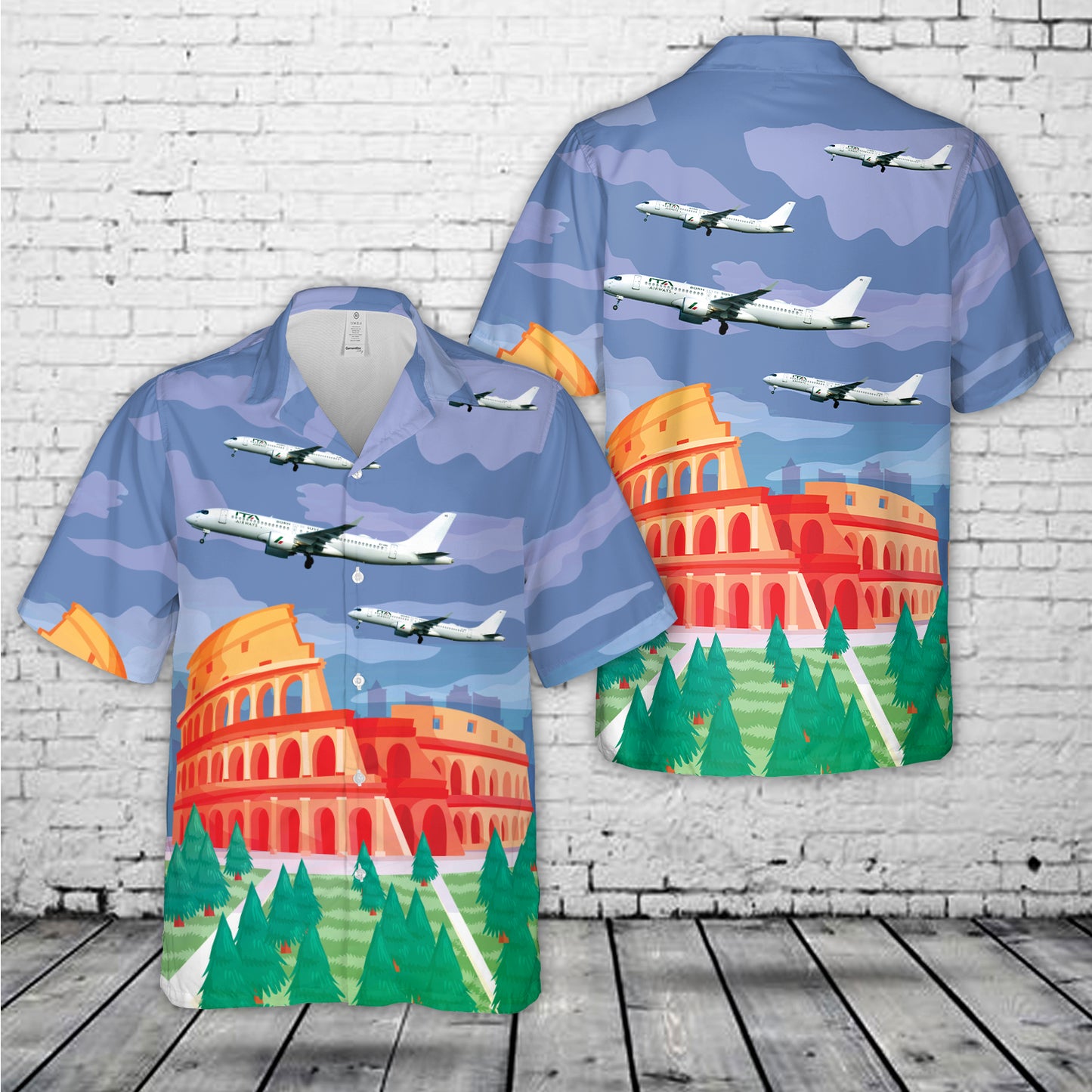 Italy ITA Airways Airbus A220-300 in "Born to be Sustainable" livery Hawaiian Shirt