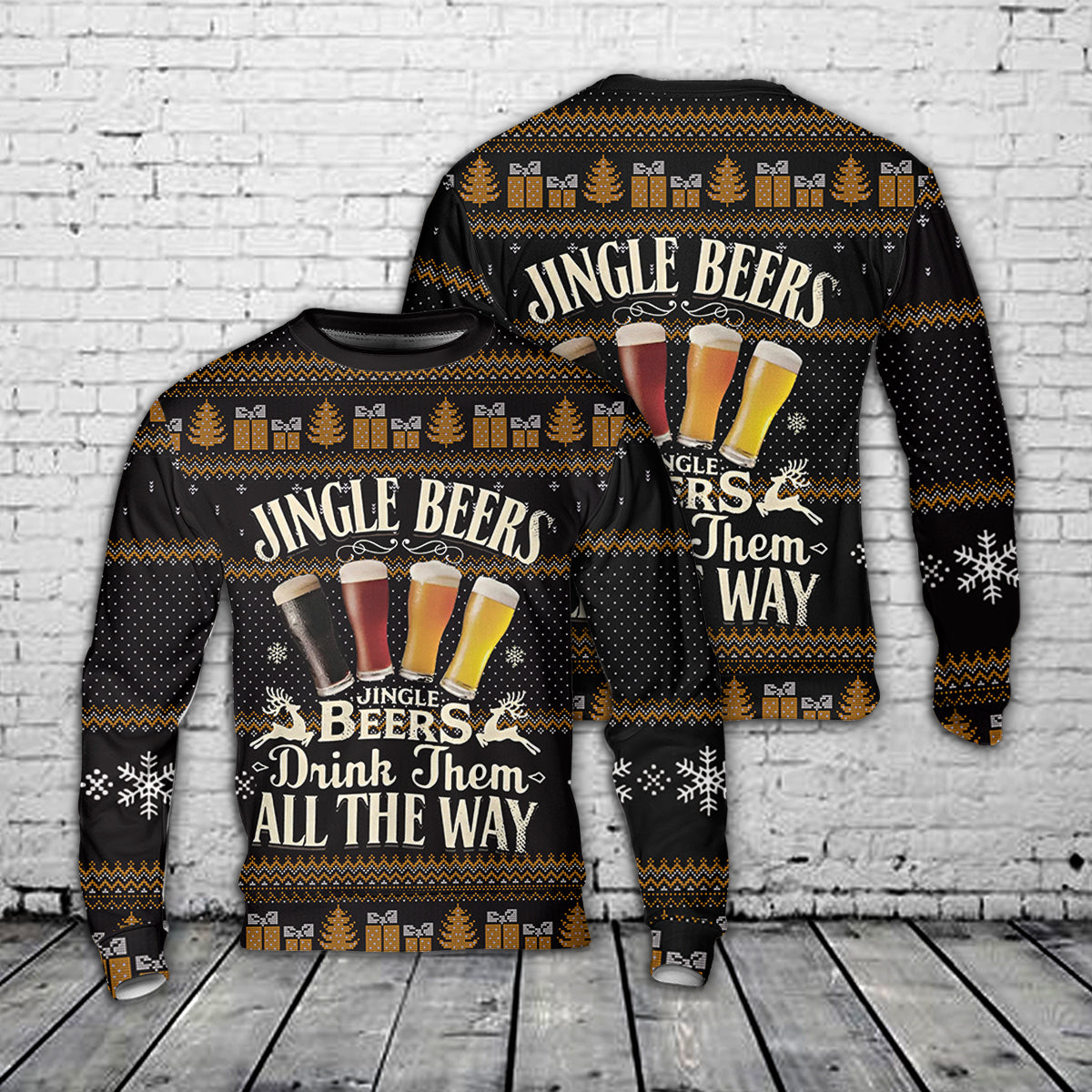 Jingle Beers Drink Them All The Way Christmas AOP Sweater