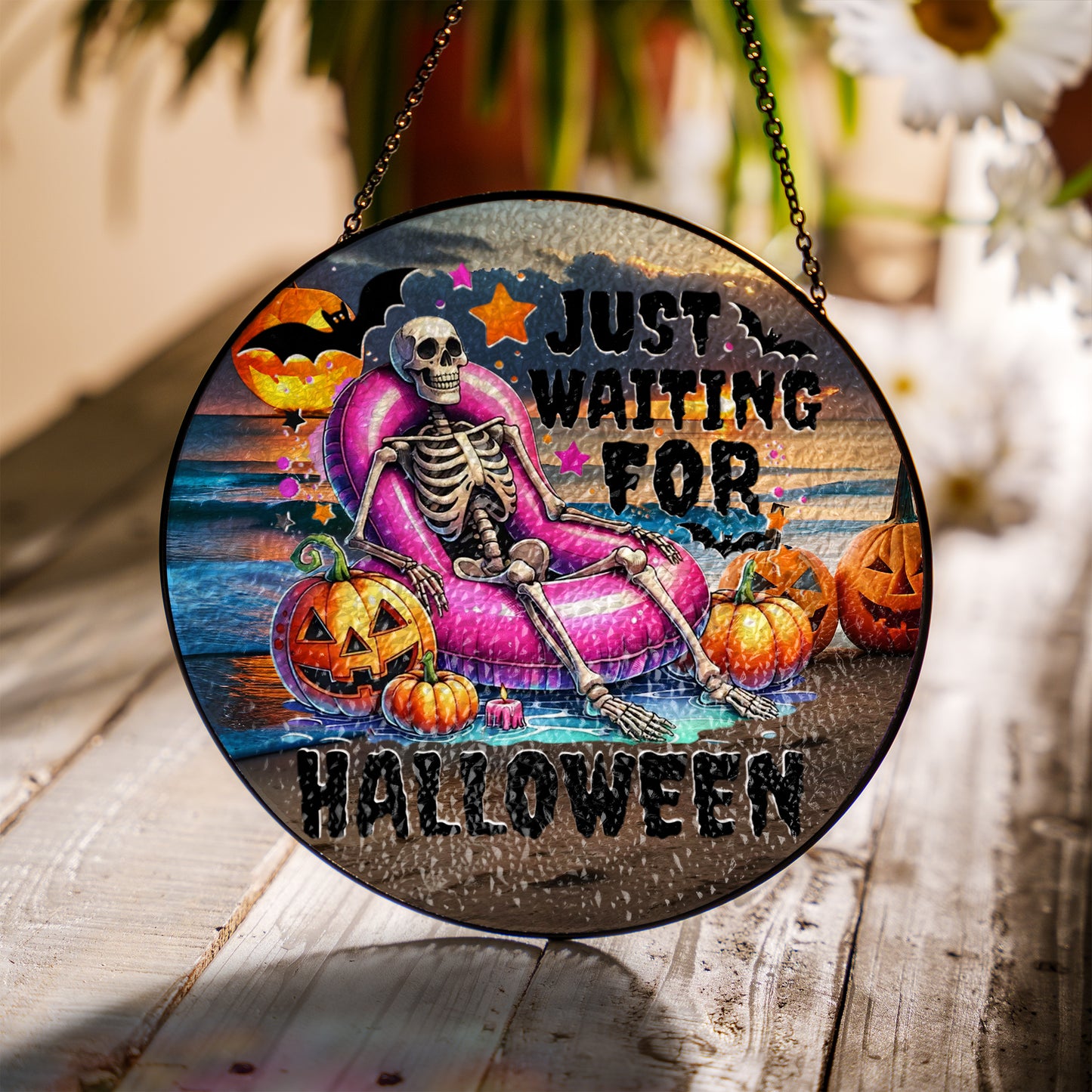 Just Waiting for Halloween Stained Glass Suncatcher for Window Hanging