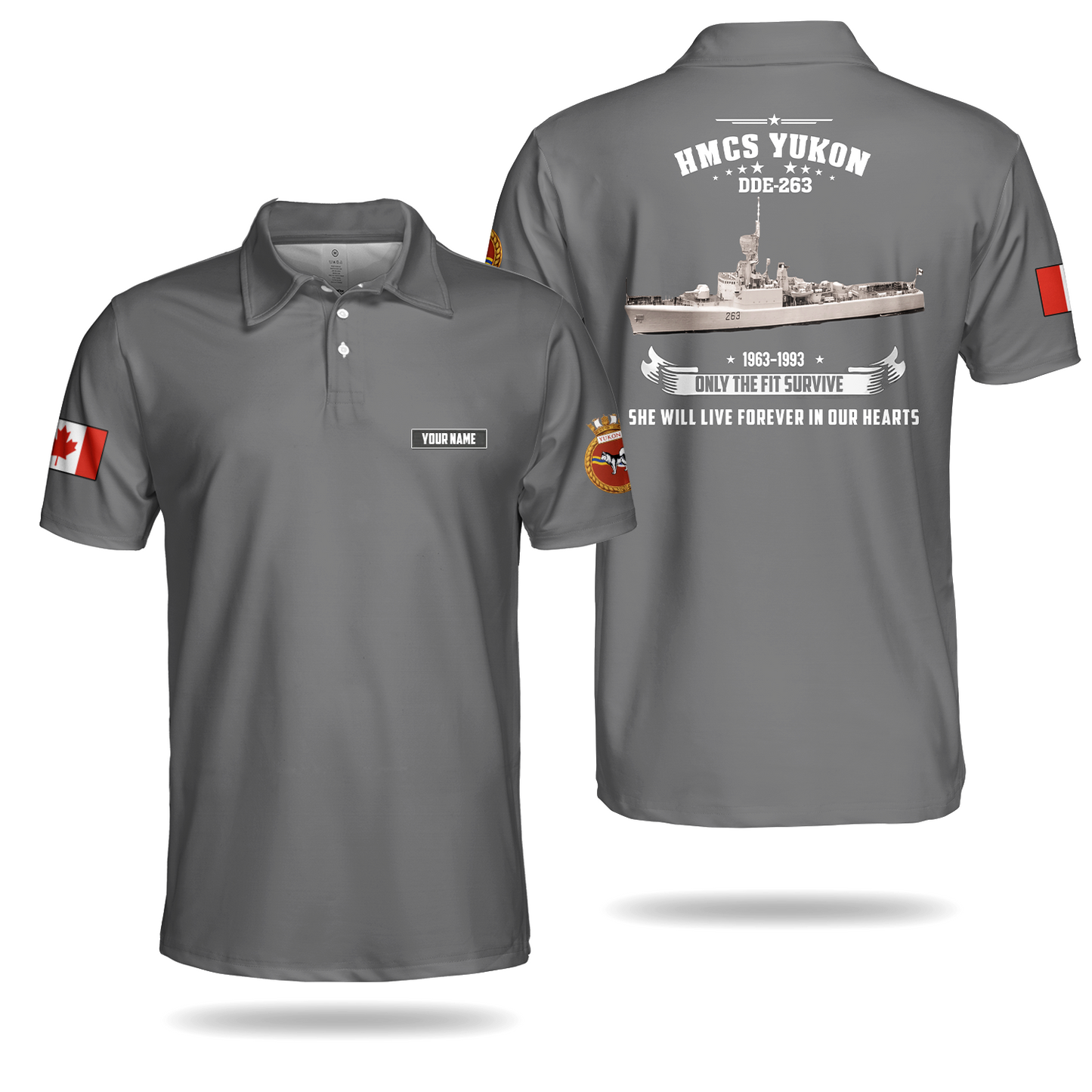 Custom Name Royal Canadian Navy RCN HMCS Yukon (DDE 263) Mackenzie-class destroyer Polo Shirt