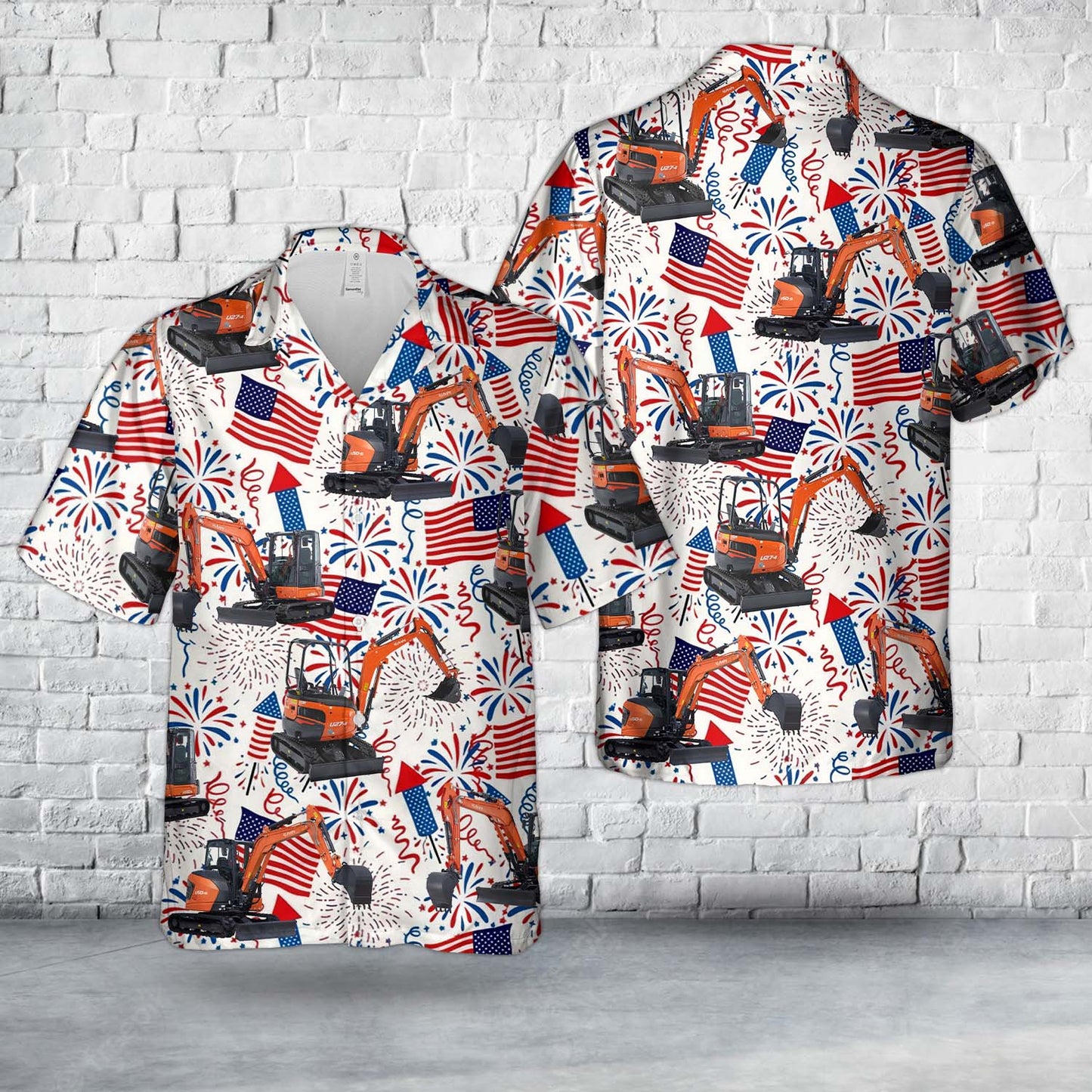 Kubota Excavator, 4th Of July Hawaiian Shirt